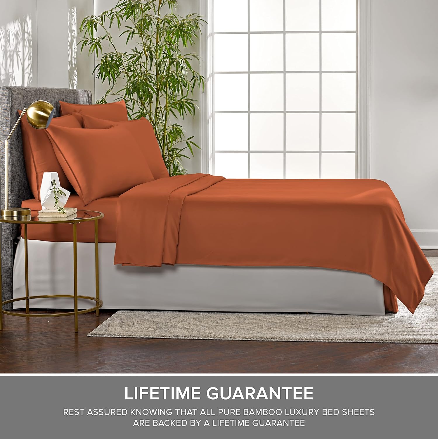 PureBamboo Pure Bamboo California King Sheets, Genuine 100% Organic Viscose Derived from Bamboo Bed Sheet Set, Soft & Cooling, Double Stitc…