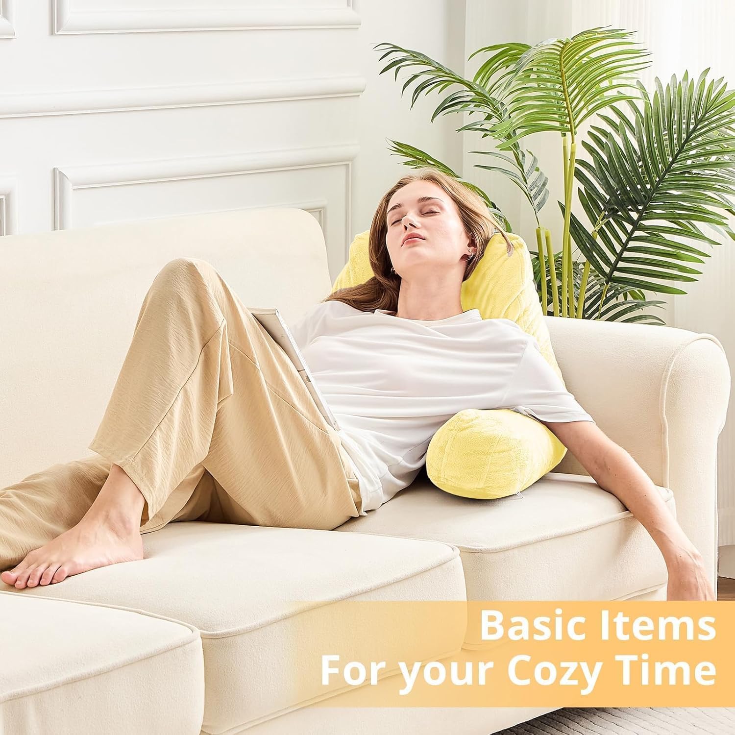 Sasttie Reading Pillow, Velvet Back Pillow for Bed Sitting Up, Adult Back-Rest Support Cushion with Arms for Sit Up on Couch, Sofa, and…