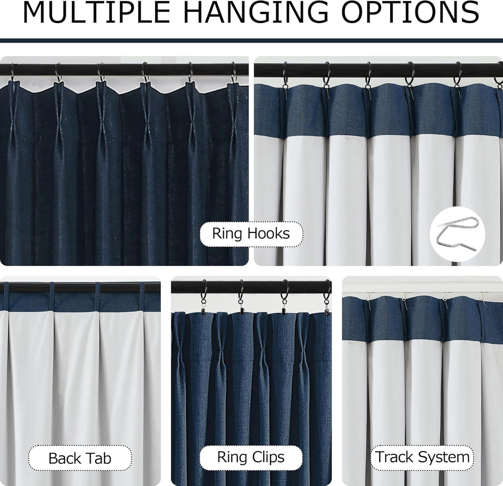 VisionHome Vision Home Navy Blue Pinch Pleated Full Blackout Curtains Linen Blended Room Darkening Window Panels 90 inch for Living Room Be…