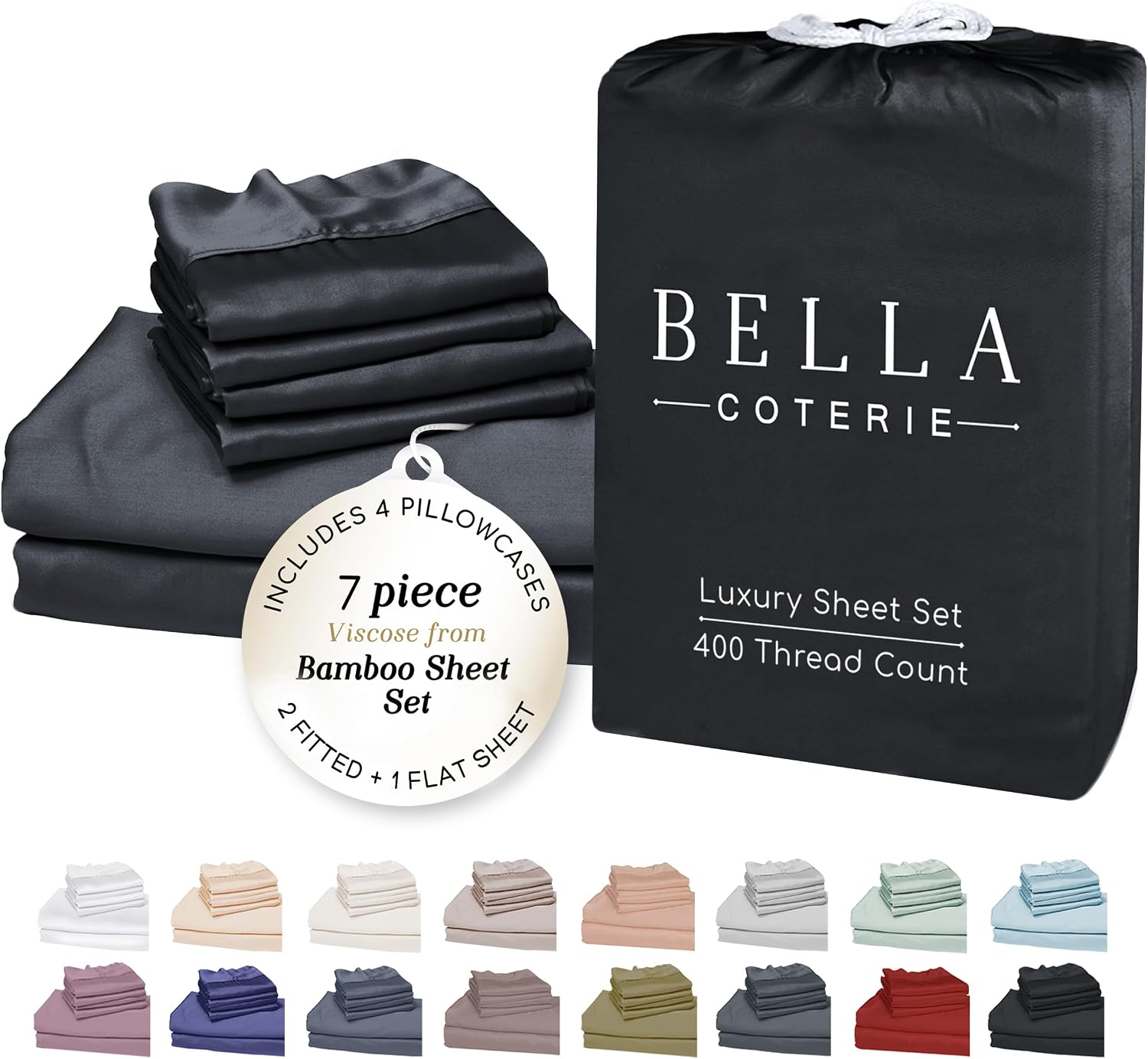 Bella Coterie 7 Piece Luxury Bamboo Viscose Split King Size Sheet Set | 2 Fitted Sheets for Adjustable Beds | 100% Organically Grown |…