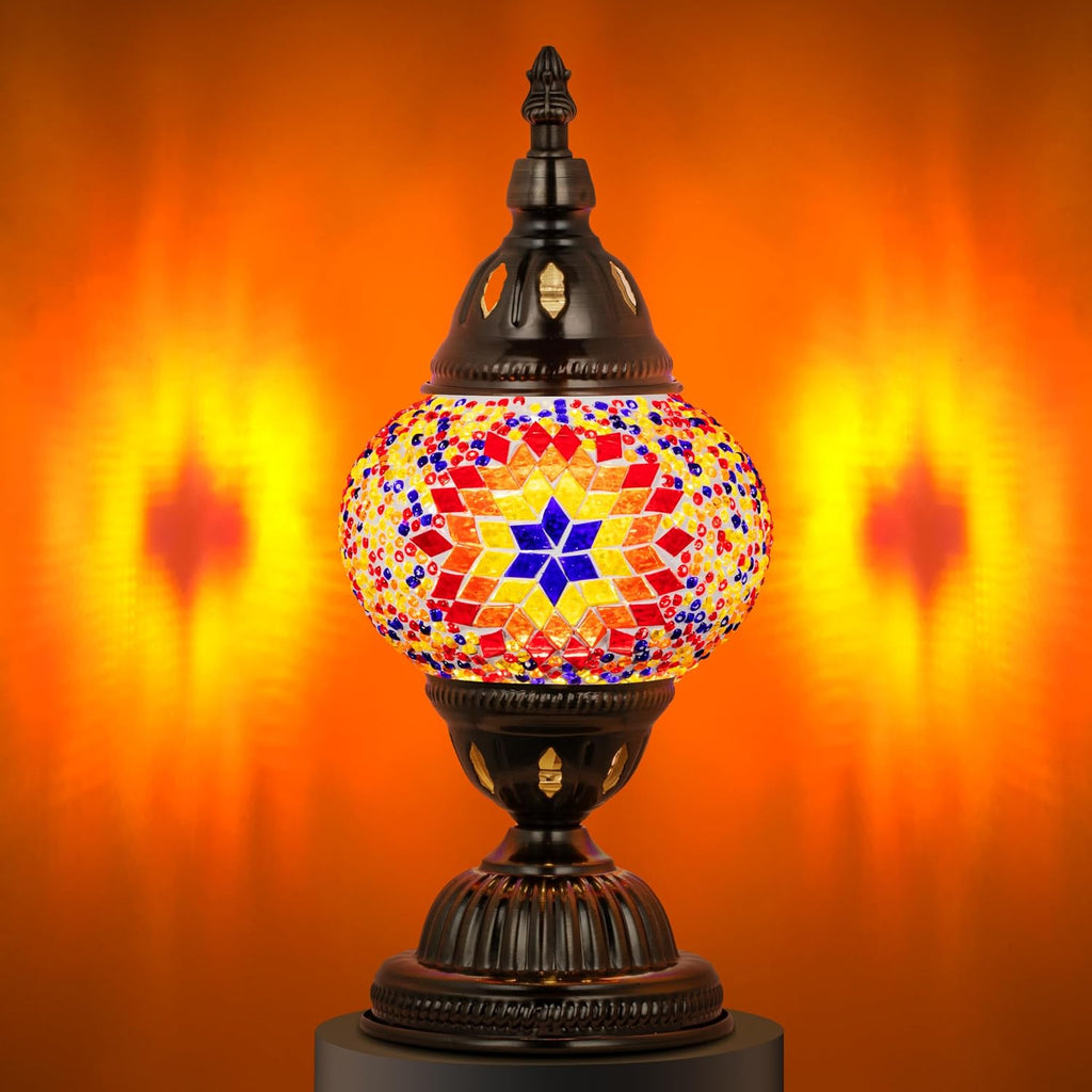 Marrakech Tiffany Lamp Turkish Table Lamps with Vintage Style, Handmade Moroccan Mosaic Lamp with Bronze Base Including LED Bulb for…