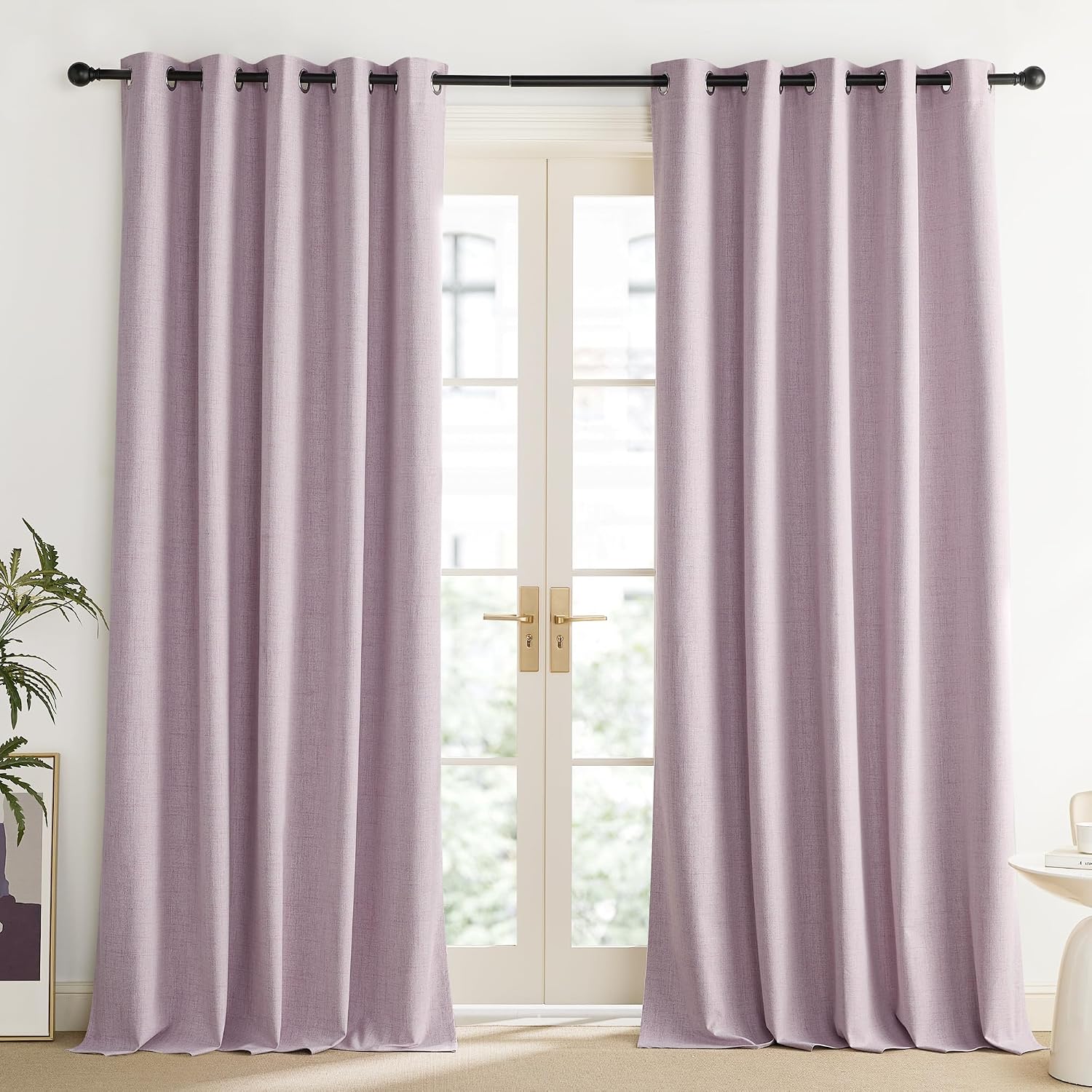 NICETOWN Pink Vintage Linen 100% Blackout Curtains for Living Room, Thermal Insulated Curtains 102“ Long, Noise Reducing Window Treatment…