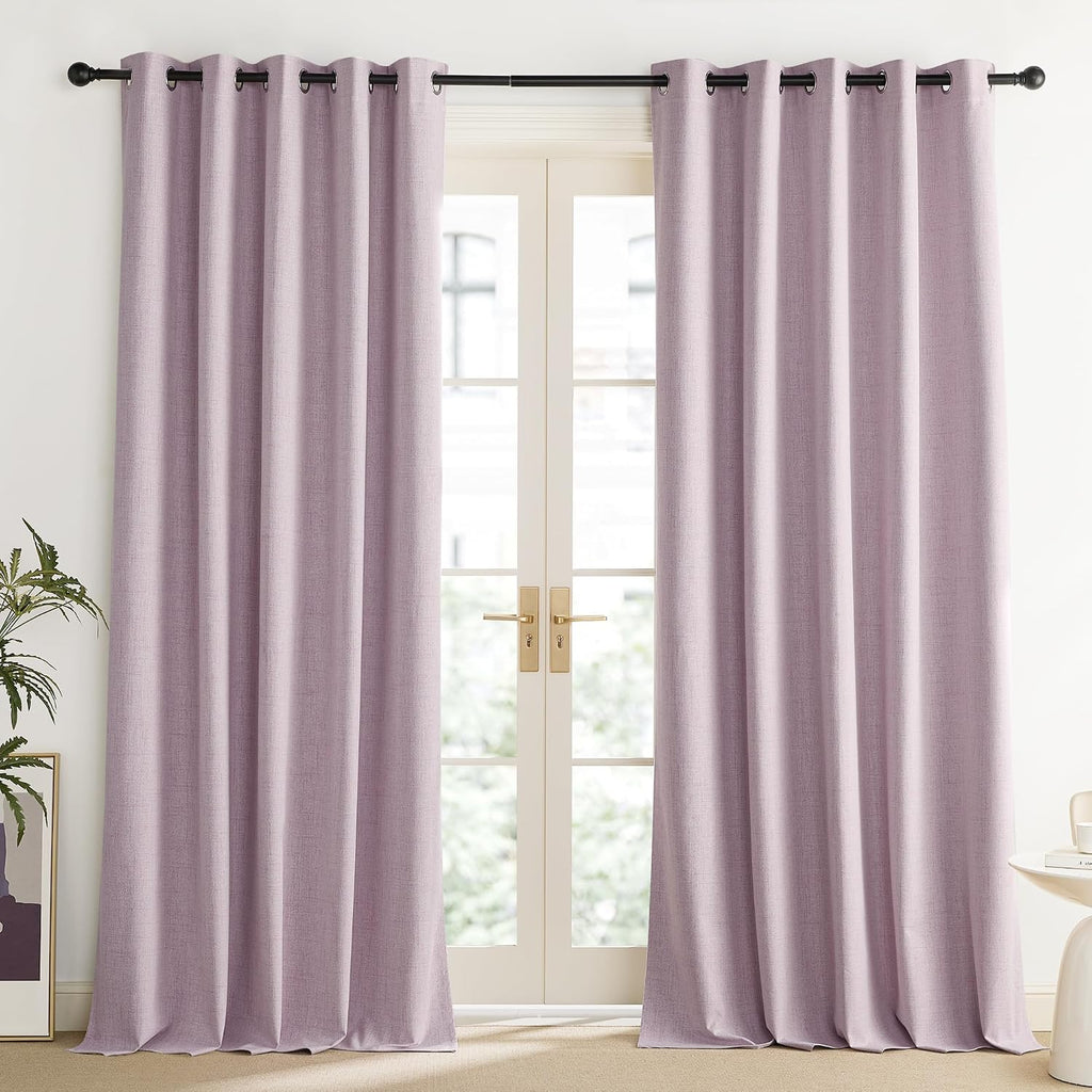 NICETOWN Pink Vintage Linen 100% Blackout Curtains for Living Room, Thermal Insulated Curtains 120“ Long, Noise Reducing Window Treatment…