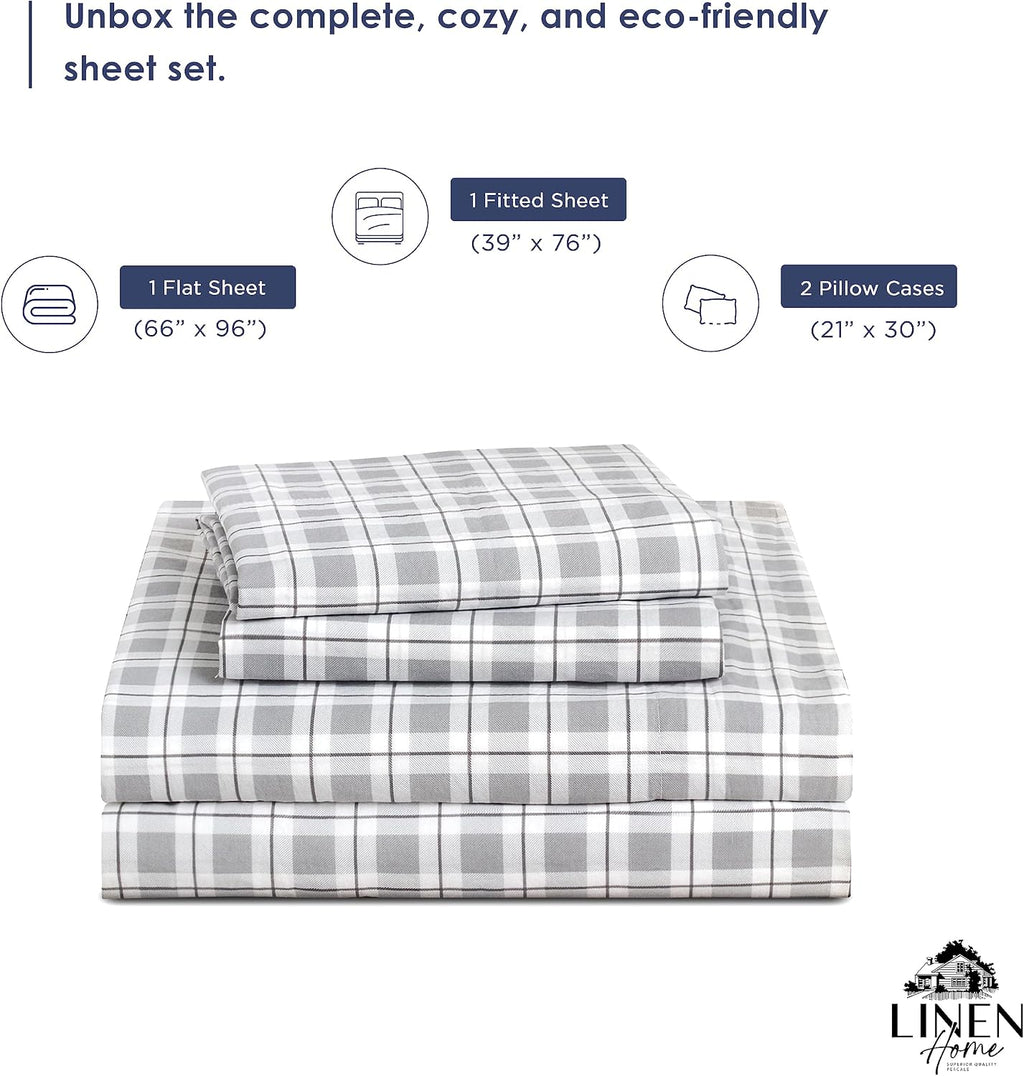 Linen Home Cotton Lyocell Blend Percale Sheet Set Twin Size - 3 Piece Deep Pocket Bedding, Pre-Washed & Shrunk, Crisp Cooling Fabric…