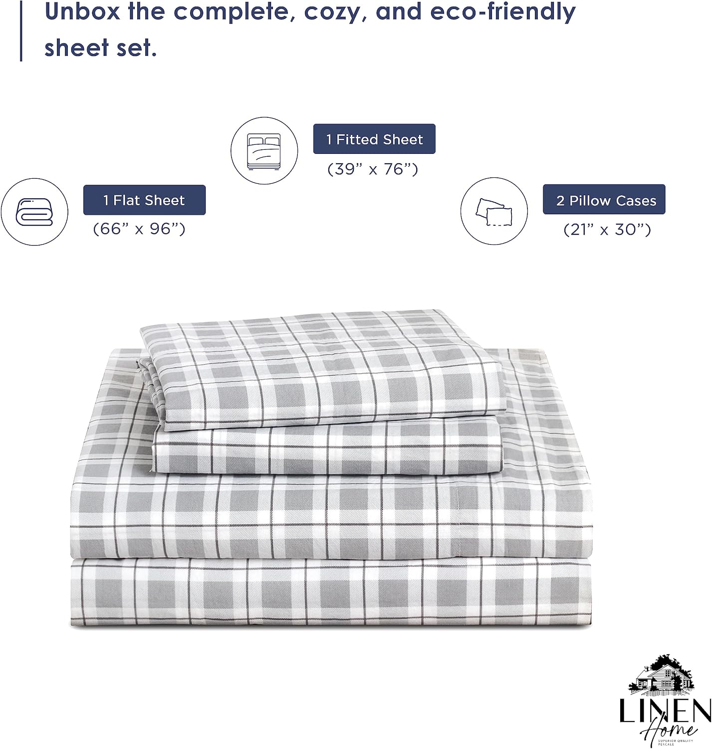 Linen Home Cotton Lyocell Blend Percale Sheet Set Twin Size - 3 Piece Deep Pocket Bedding, Pre-Washed & Shrunk, Crisp Cooling Fabric…