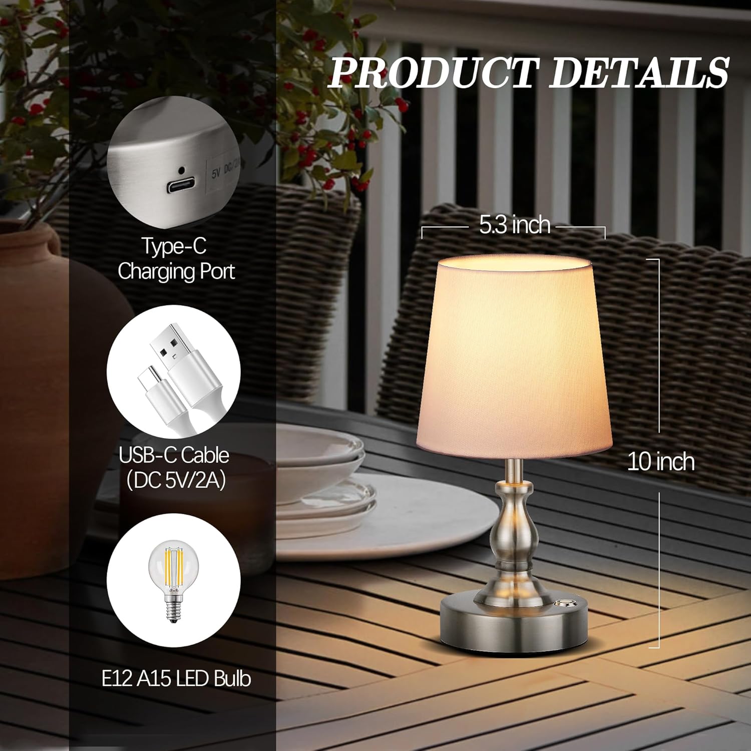 PARTPHONER Mini Cordless LED Table Lamp, 5200mAh Rechargeable Battery Operated Lamp, 3-Level Brightness, Touch Dimmable Desk Lamp…