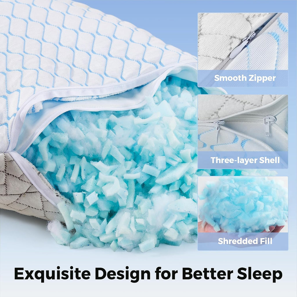 puredown® King Size Pillows Set of 2, Shredded Memory Foam Pillows, Cooling Pillow King 2 Pack, Foam Pillow for Sleeping, Adjustable Firm…