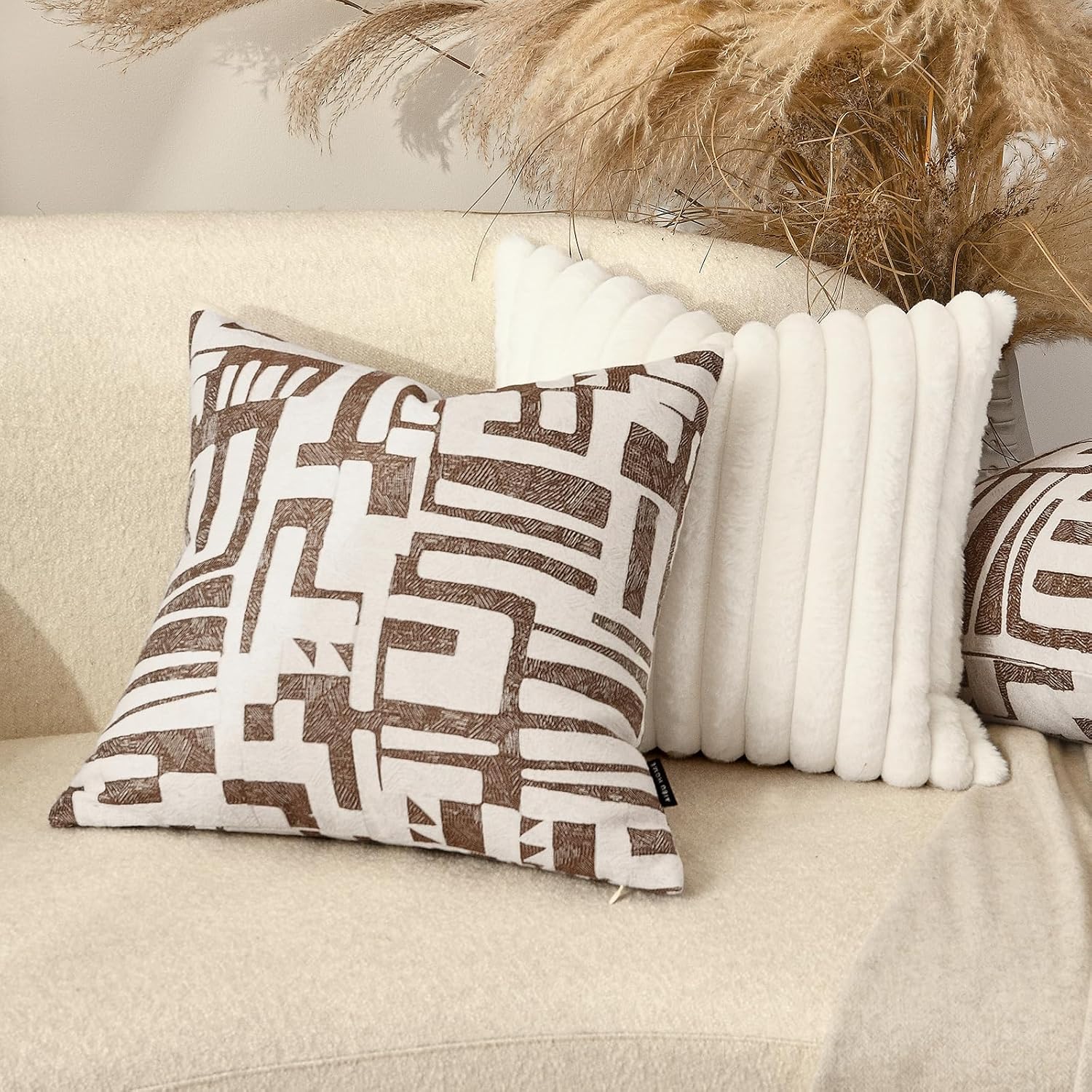 Throw Pillow Cover 20x20, Double Sided Geometric High Density Jacquard Pillow Covers for Sofa, Bed, Rattan Chair, Bedroom, Living…