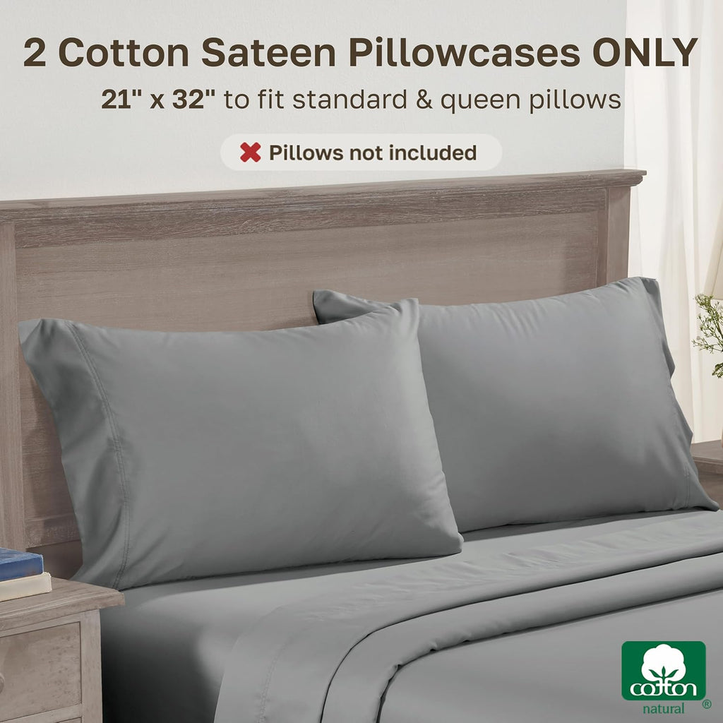 CaliforniaDesignDen California Design Den Luxuriously Soft 600 Thread Count, 100% Cotton Set of 2 Cases, Crisp Grey Pillow Cases Standard F…
