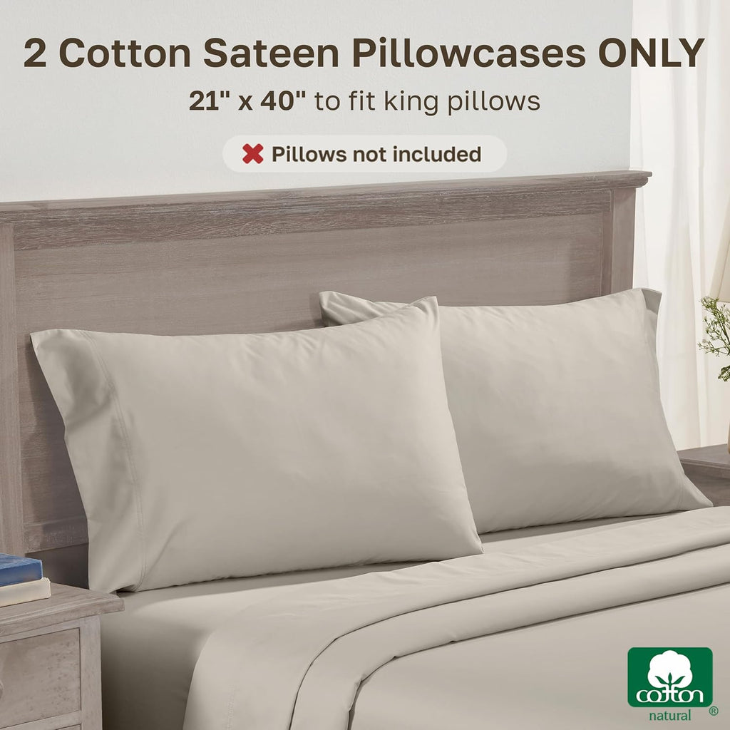 CaliforniaDesignDen California Design Den King Size Pillowcases Set of 2-600 Thread Count Sateen, Natural 100% Cotton Pillowcases King, Cri…