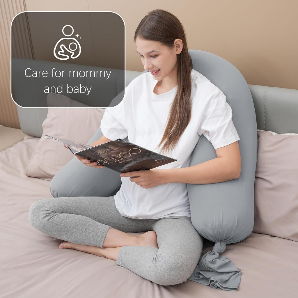 Moonpark MOON PARK Pregnancy Pillow - Incredibly Smooth and Soft Cooling Cover I Shaped Full Body Maternity Pillow with Removable Cover - S…