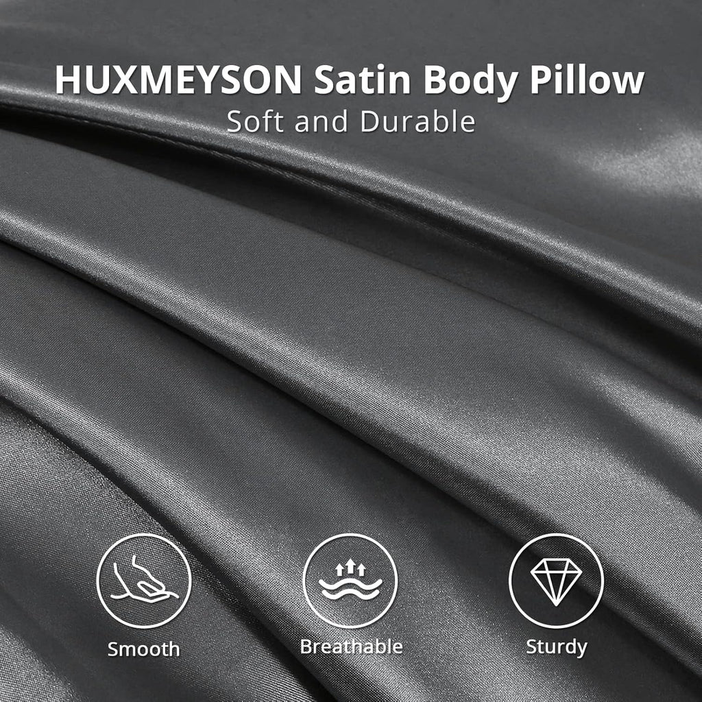 Huxmeyson Body Pillow with Satin Pillowcase, Body Pillow for Adults, Removable Cover, Grey (20"x54") Grey