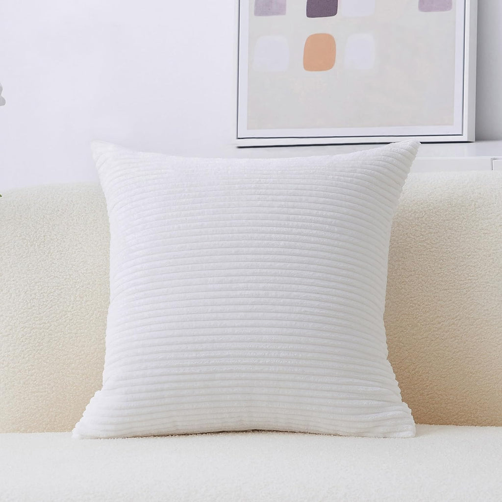 Home Brilliant Euro Sham Super Soft Striped Corduroy Velvet Decorative Throw Pillow Cushion Cover for Baby Couch Bench Sofa Summer Decor…