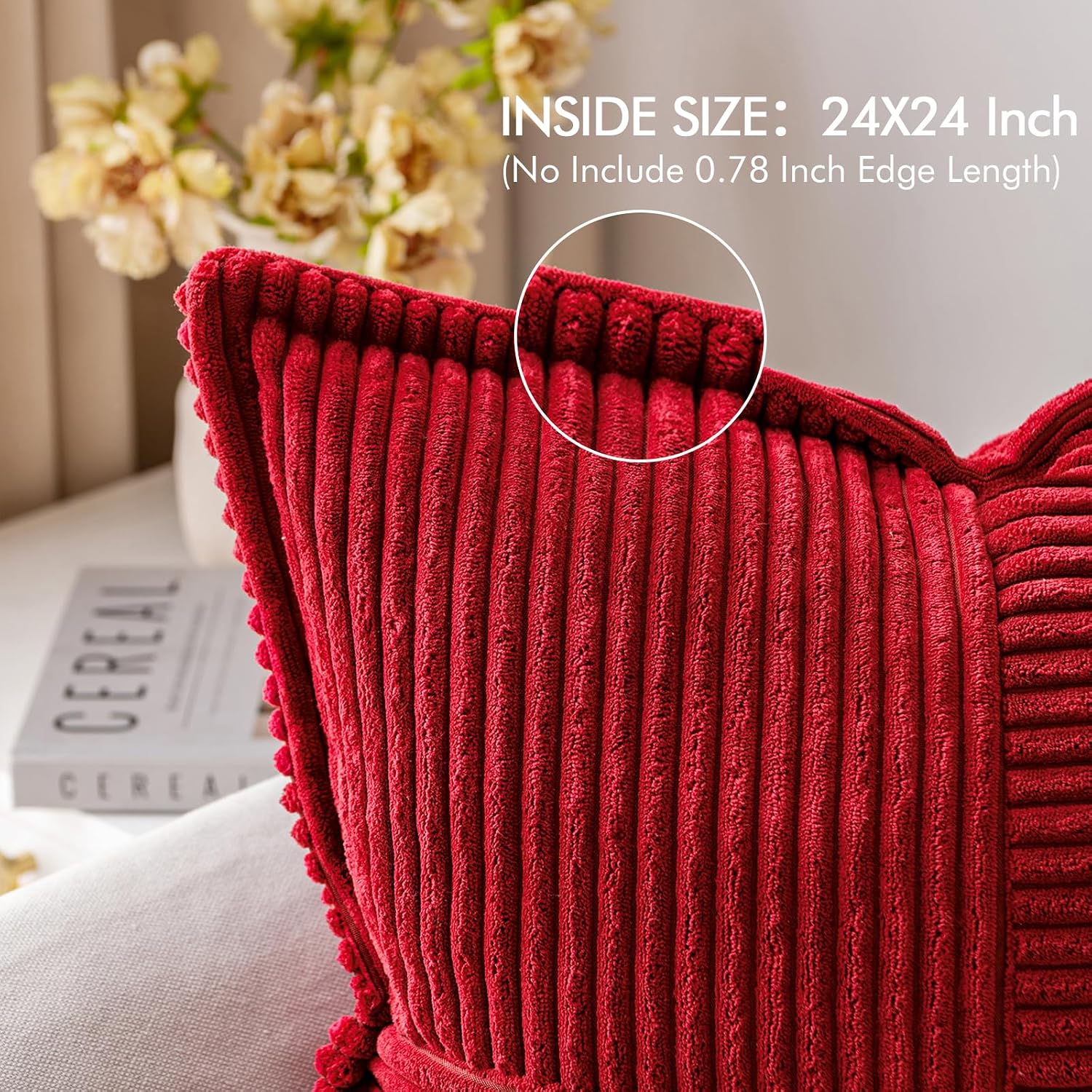 MIULEE Decorative Euro Sham Throw Pillow Covers for Couch Bed Livingroom 24x24 Inch Set of 2 Red Boho Accent Throw Pllows Broadside…