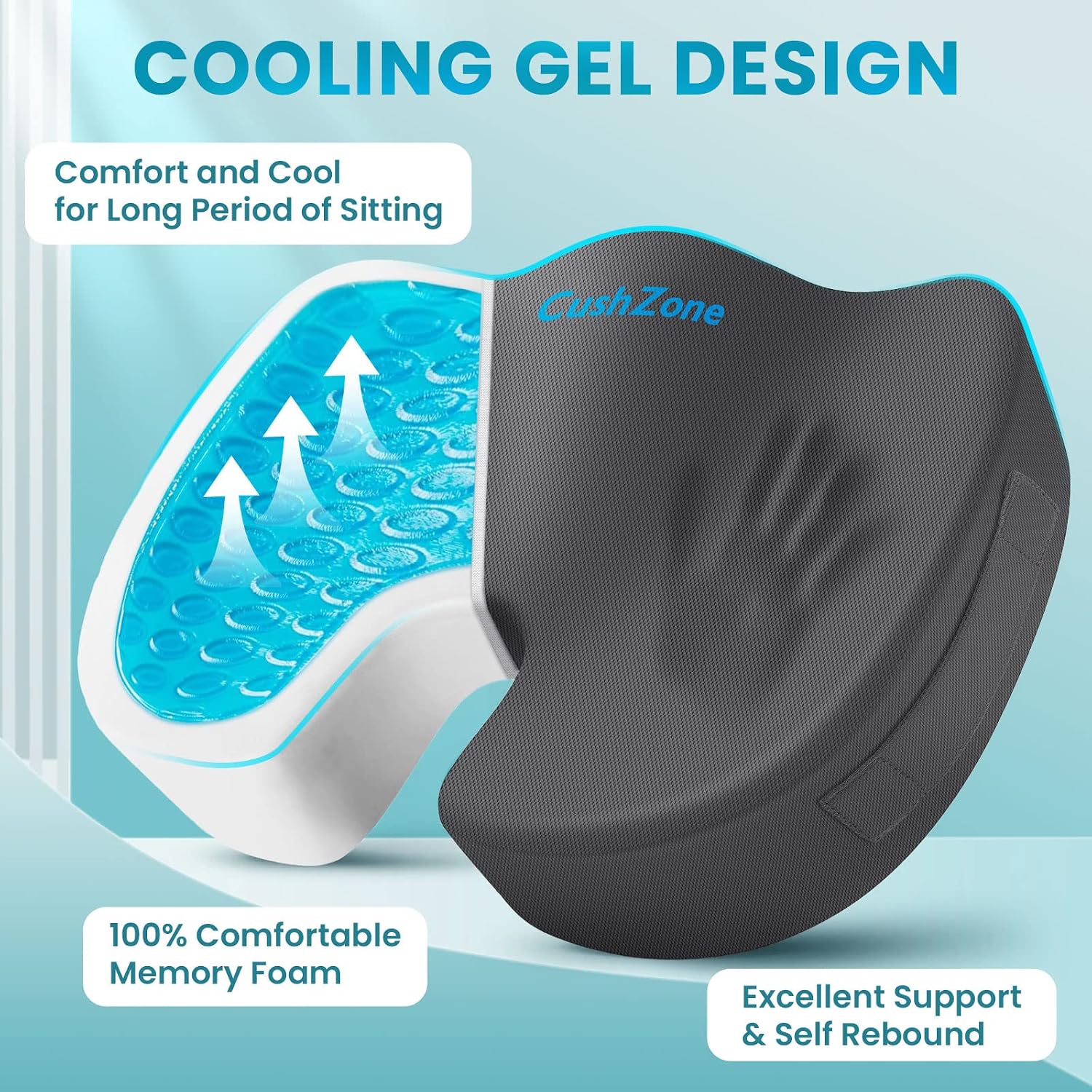 CushZone Office Chair Seat Cushion, Cooling Gel Enhanced Memory Foam Cushion for Long Sitting - Back, Sciatica, Coccyx, Tailbone Pillow - f…