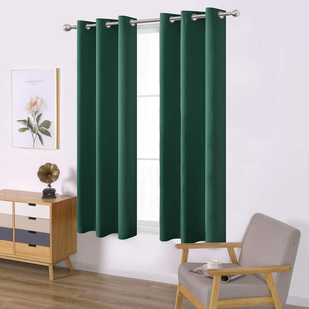 Lemomo Dark Green Blackout Curtains/42 x 63 Inch/Set of Two Panels Grommet Bedroom Curtains 63 Inch Green