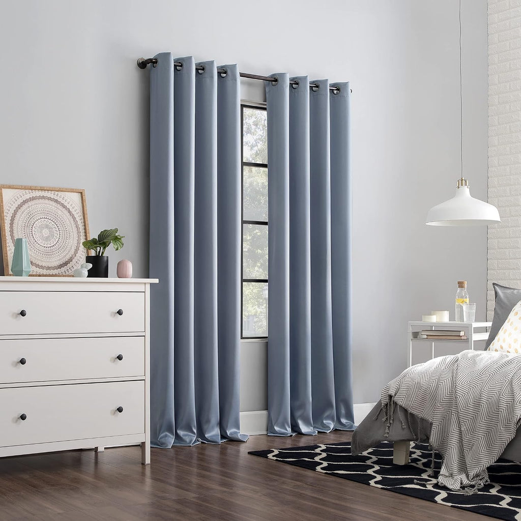 Sun Zero Nordic 2-pack Theater Grade Extreme 100% Blackout Grommet Curtain Panel Pair, 52" x 63", Haze