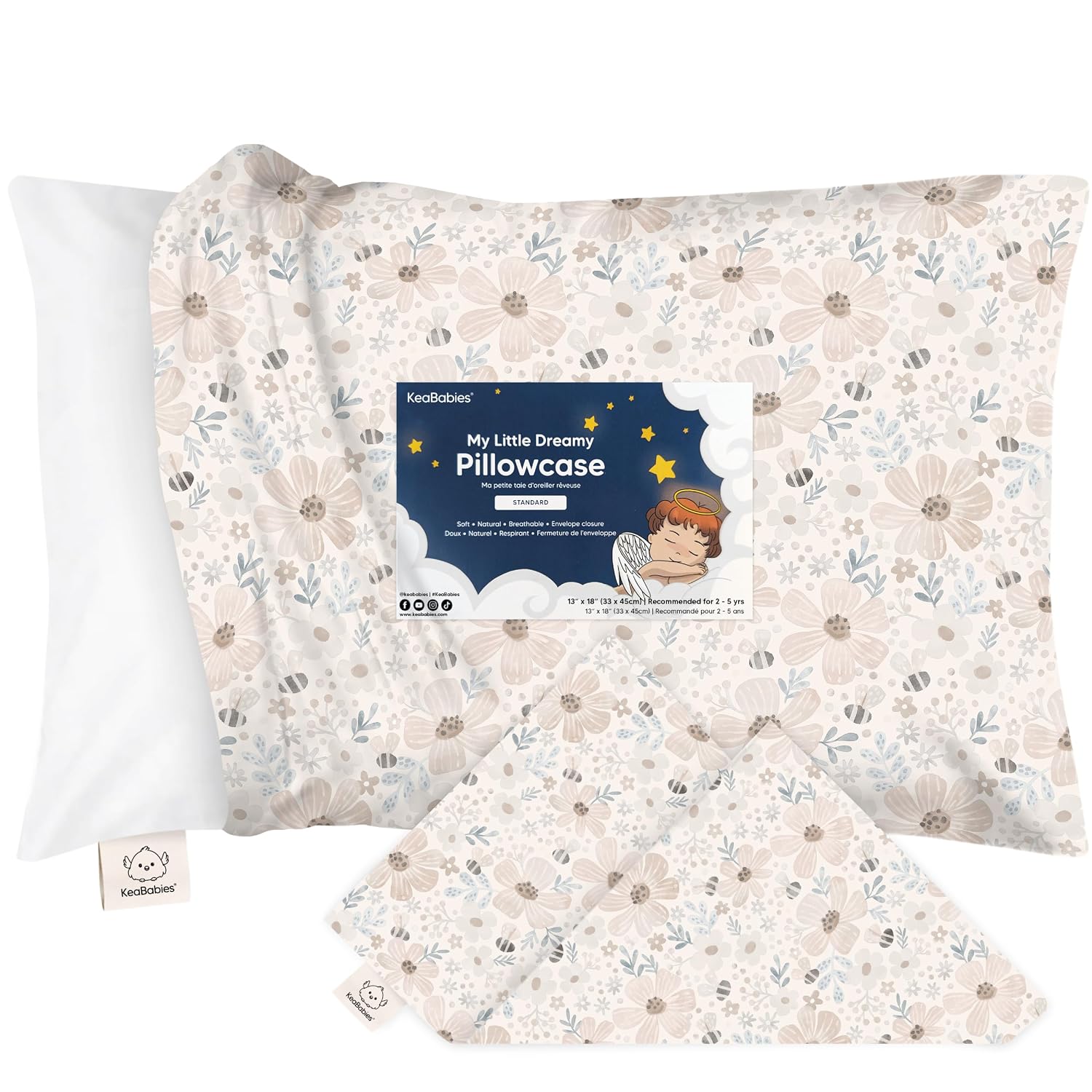 KeaBabies Toddler Pillowcase 13"x18" - Organic Cotton Toddler Pillowcase for Kids, Boys, Girls, Soft & Durable Cotton Cover for Miniature…