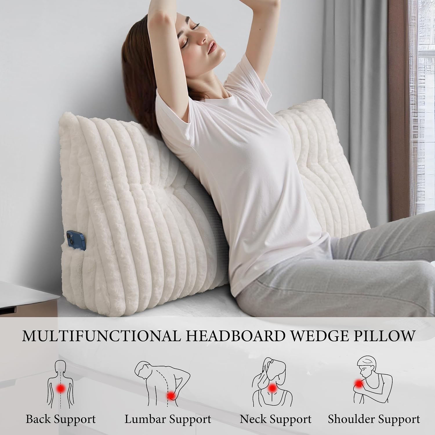 Headboard Pillow Twin XL, Triangular Wedge Pillow Headboard, Cushion Headboards Reading Pillows, Backrest Pillows for Sitting in Bed or…