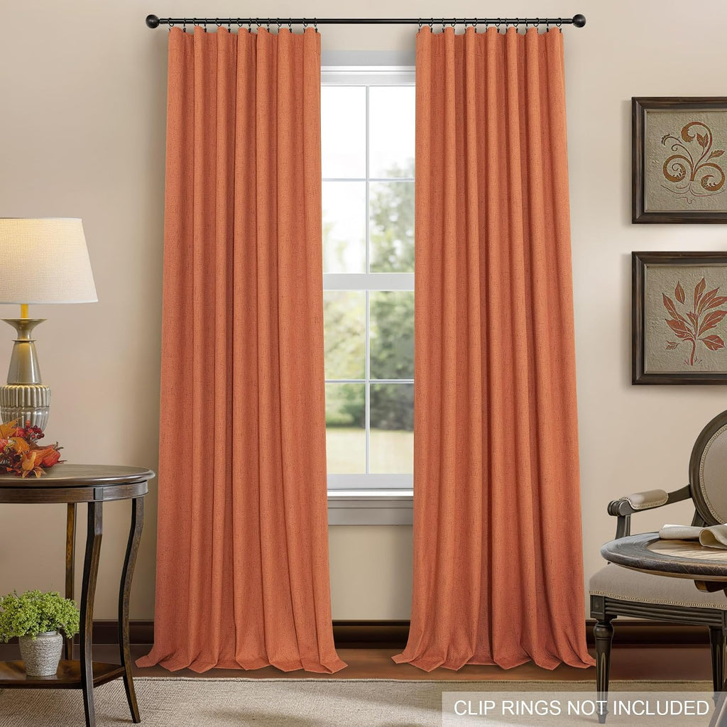 Pitalk Burnt Orange 100% Blackout Window Curtain Panels Light Blocking Linen Boho Black Out Drape for Nursery 84 Inch Long Thermal Insulate…