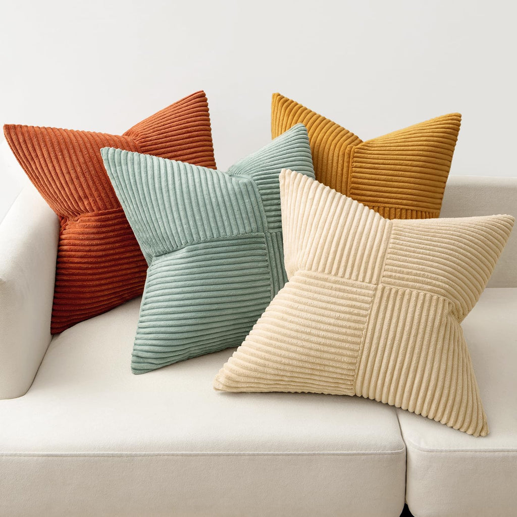 Miulee Teal-Orange Decorative Throw Pillow Covers 20x20 Inch Set of 4 Boho Corduroy Striped Cushion Cases Modern Farmhouse Patchwork Pillow…