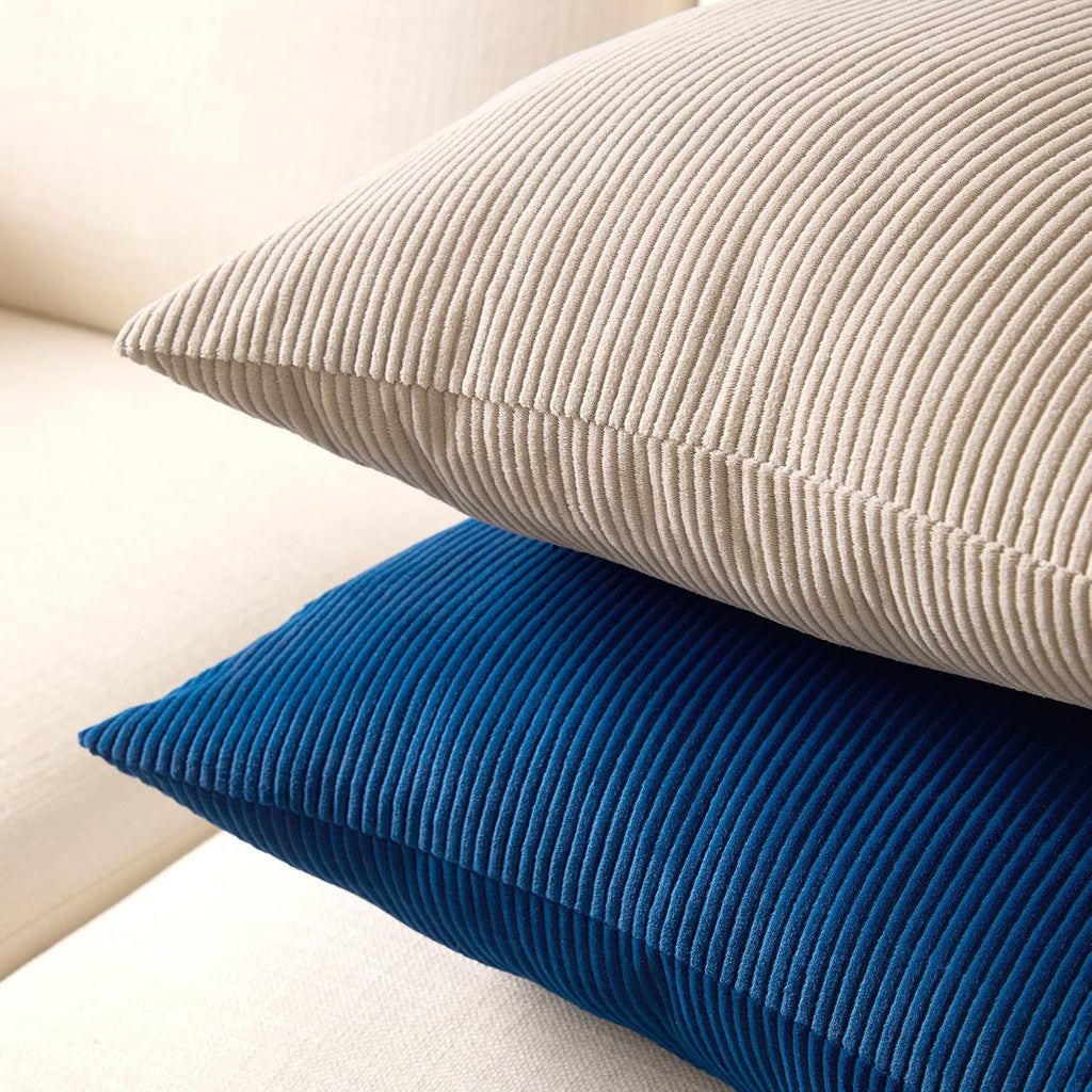 EncasaXO Encasa XO Corduroy Throw Pillows Covers 20"x20", Set of 2 Soft Textured Striped Boho Pillow Covers | Decorative and Cozy Cushion C…