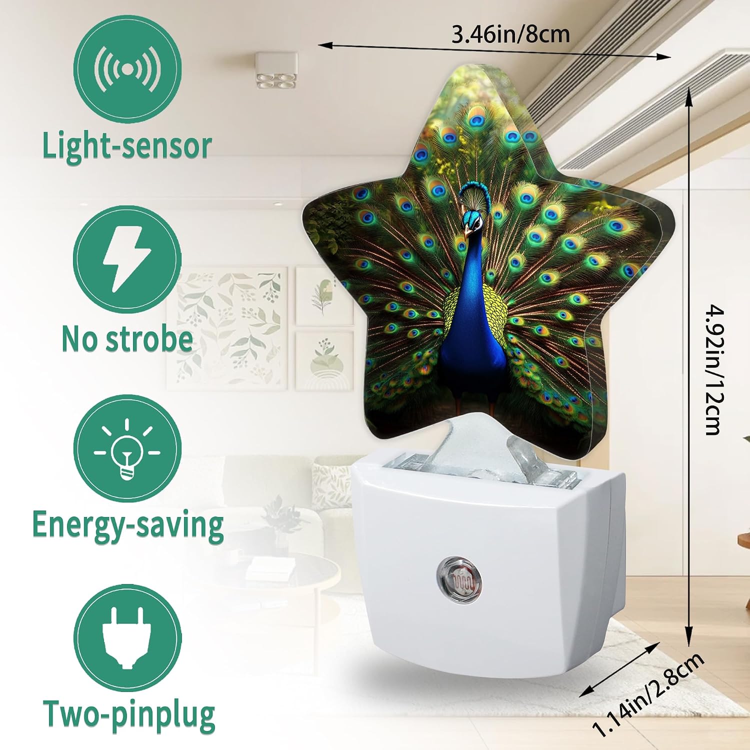 Peacock Plug in Star Night Light, Night Light with Sensor for Kids Nursery Bedroom, Decorative Soft Glow Lamp for Hallway Bathroom…