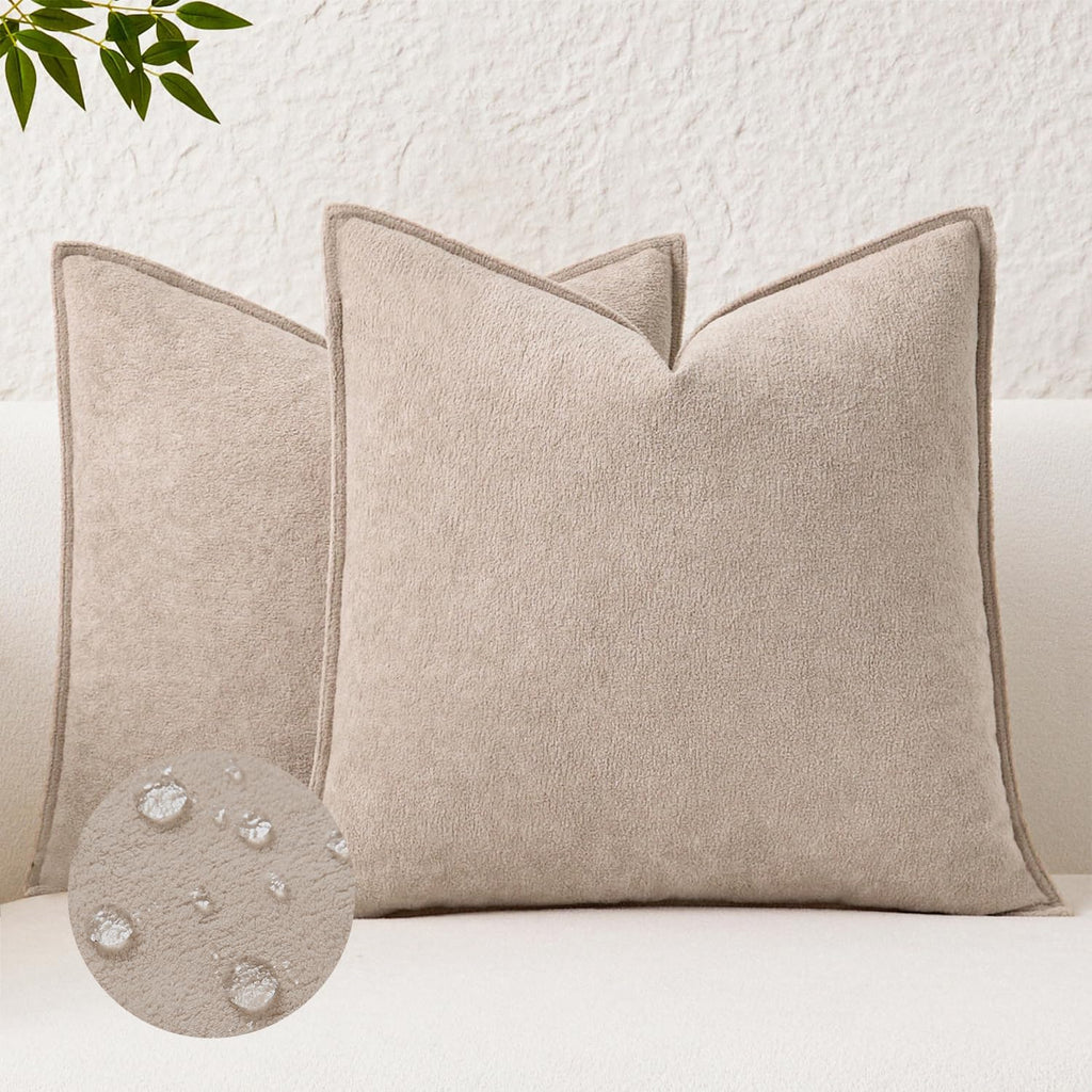 KevinTextile Kevin Textile Waterproof Decorative Pillow Covers Khaki 24x24 Inch Pack of 2 Soft Boucle Textured Euro Pillowcases Elegant Acc…