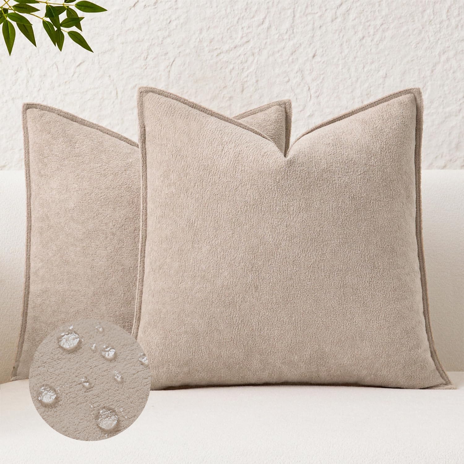 KevinTextile Kevin Textile Waterproof Decorative Pillow Covers Khaki 24x24 Inch Pack of 2 Soft Boucle Textured Euro Pillowcases Elegant Acc…