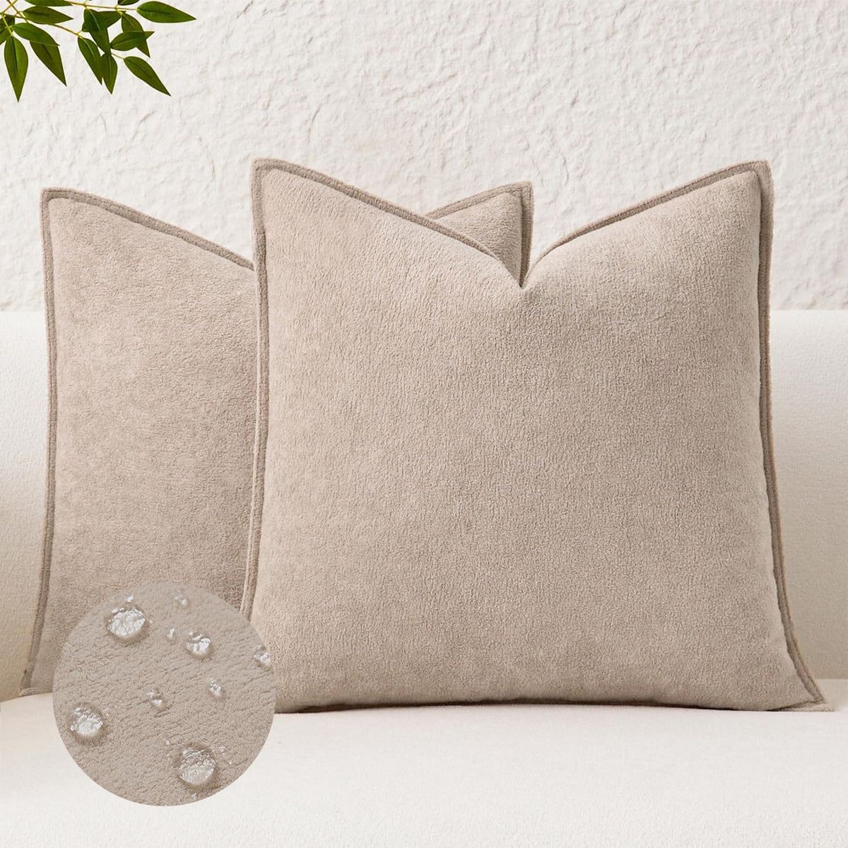 KevinTextile Kevin Textile Waterproof Decorative Pillow Covers Khaki 22x22 Inch Pack of 2 Soft Boucle Textured Euro Pillowcases Elegant Acc…