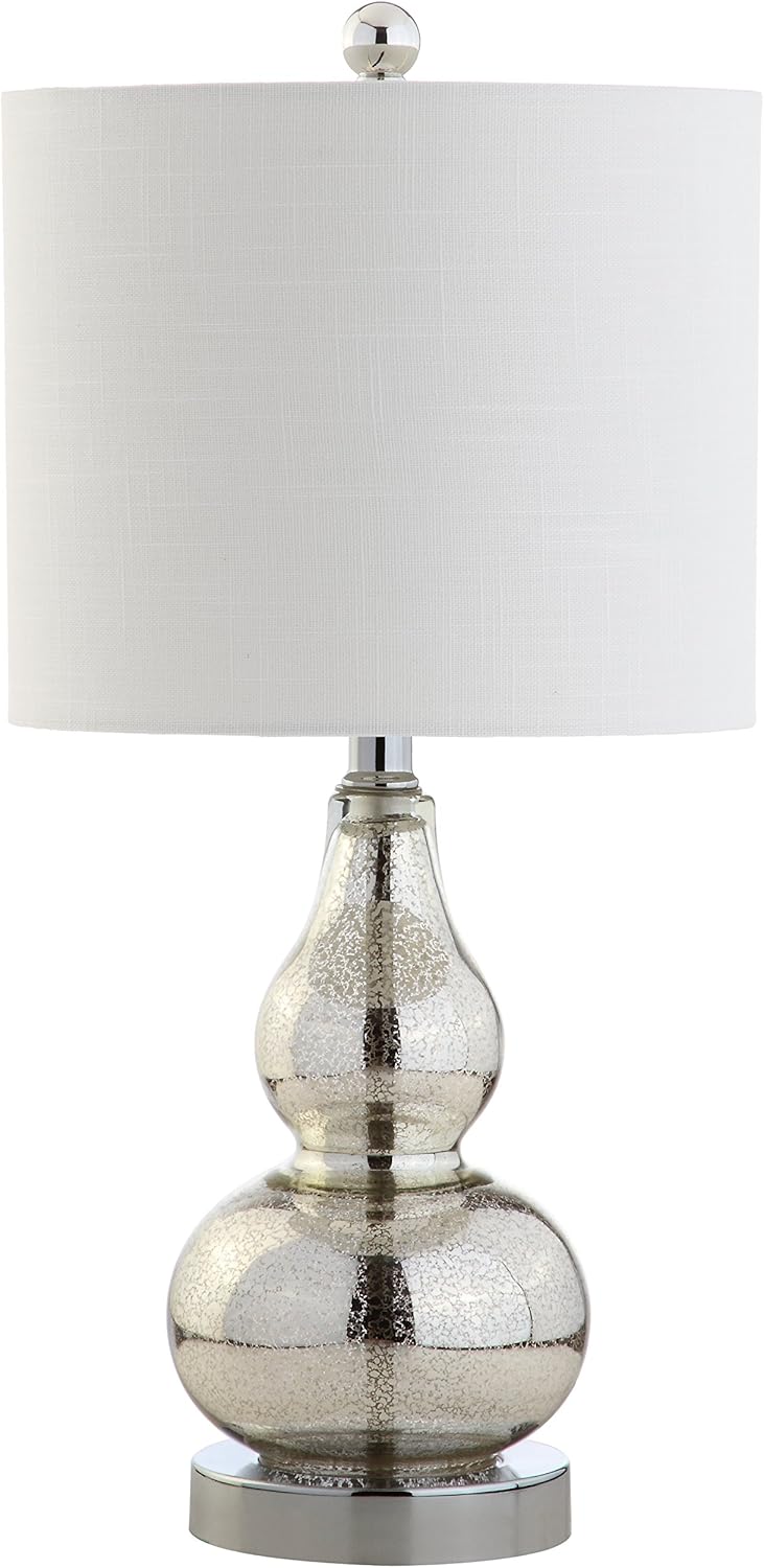 JONATHAN Y 20.5" Mercury Silver Glass Table Lamp, Modern Gourd Bedside Nightstand Lamp for Bedroom, Living Room, White Linen Shade, LED…