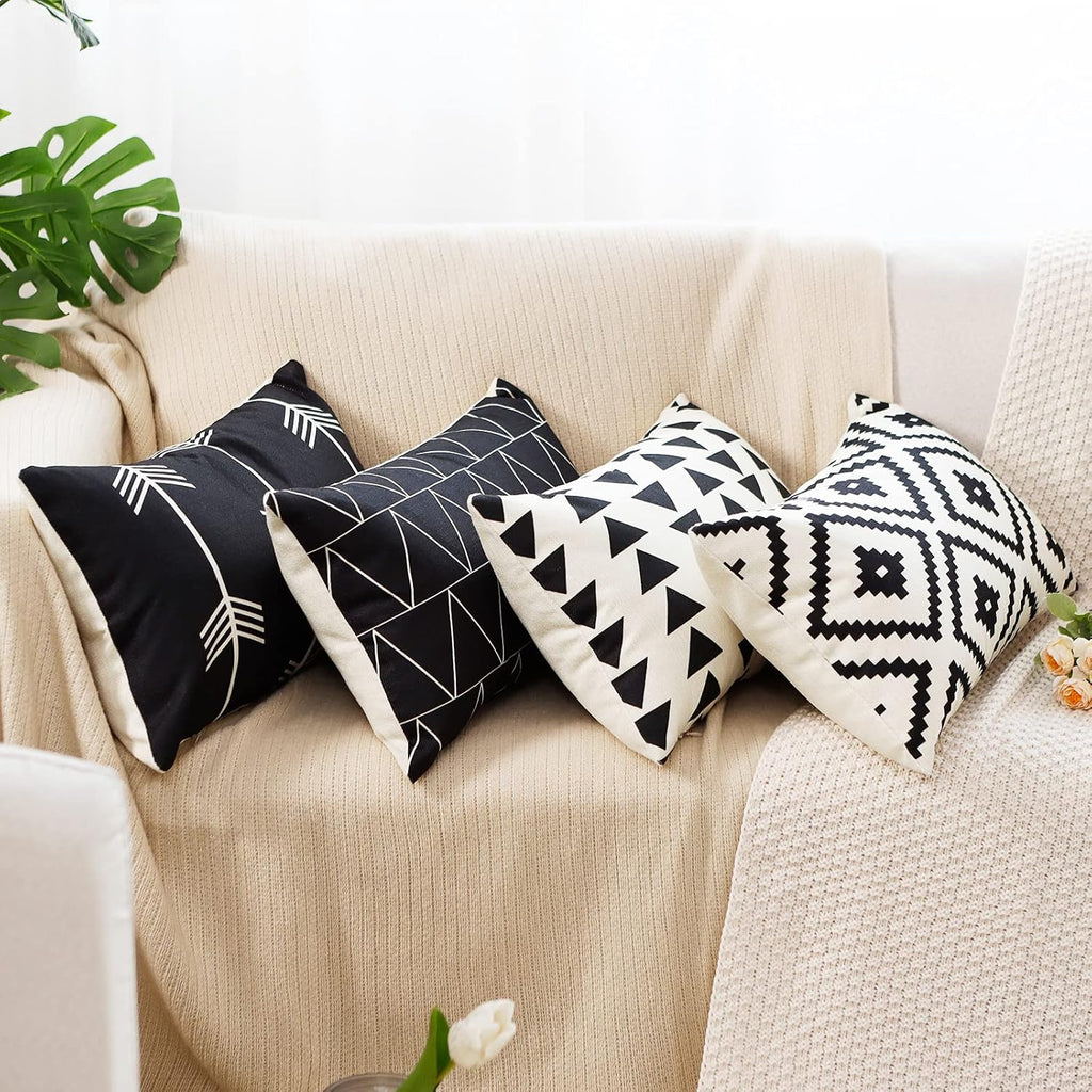 Tosewever Set of 4 Decorative Geometric 12 x 20 Inches Throw Pillow Covers - Modern Pattern Linen Rectangle Pillow Cushion Case for Sofa Co…