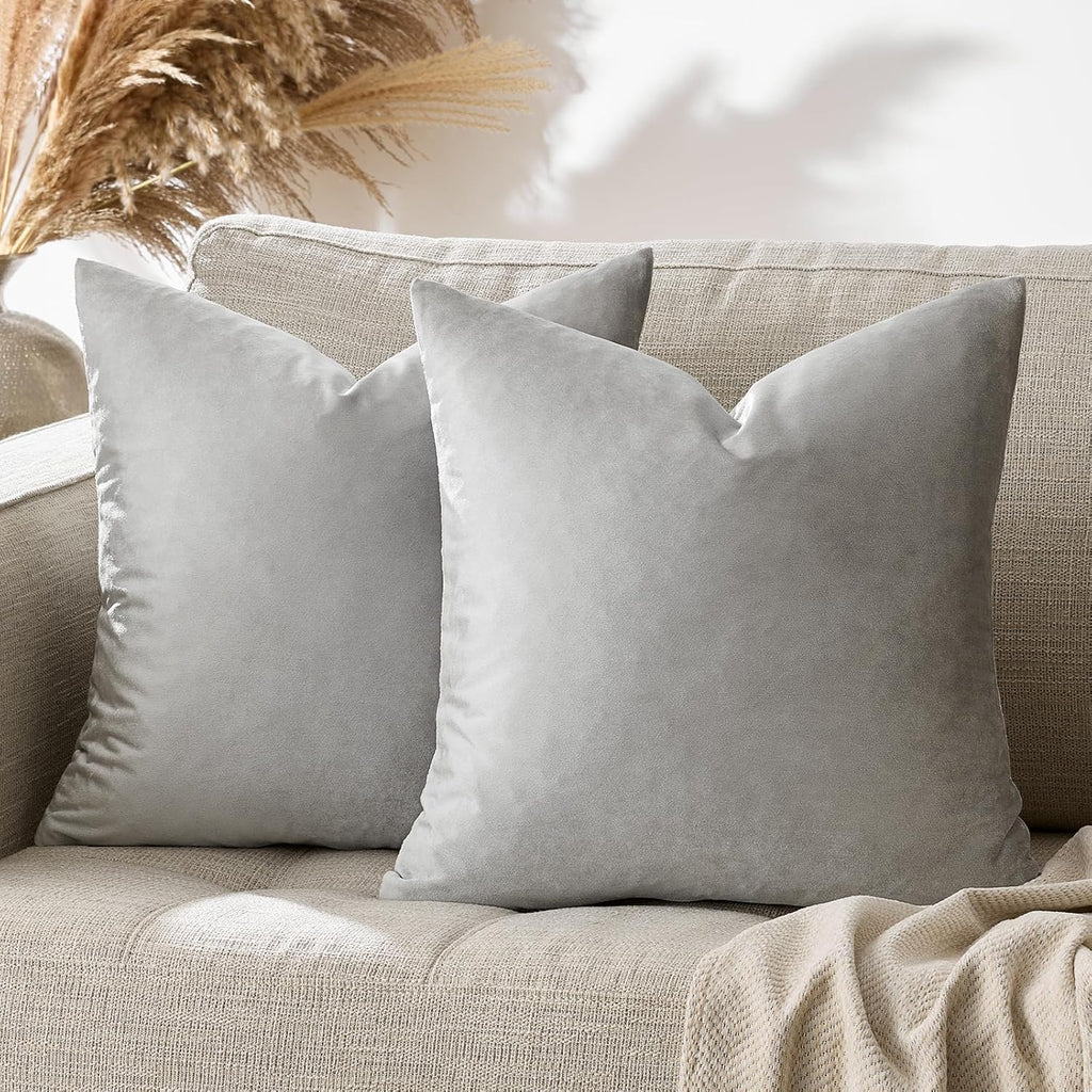 GIGIZAZAFocusingonhomedecoration GIGIZAZA 16x16 Square Velvet Small Pillow Covers Set of 2 Silver Grey Throw Pillow Covers Modern Decorativ…