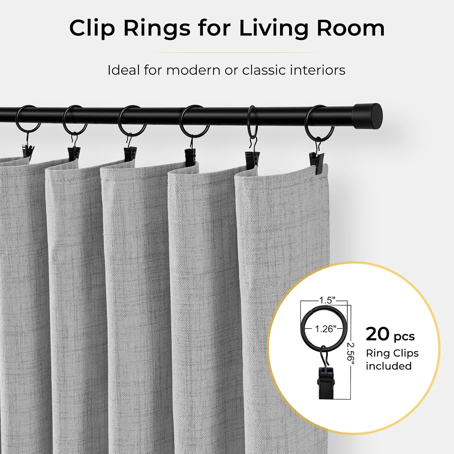INOVADAY 100% Blackout Curtains for Bedroom, Black Out Curtains 84 Inch Long, Clip Rings Linen Blackout Drapes, Thermal Insulated Room…