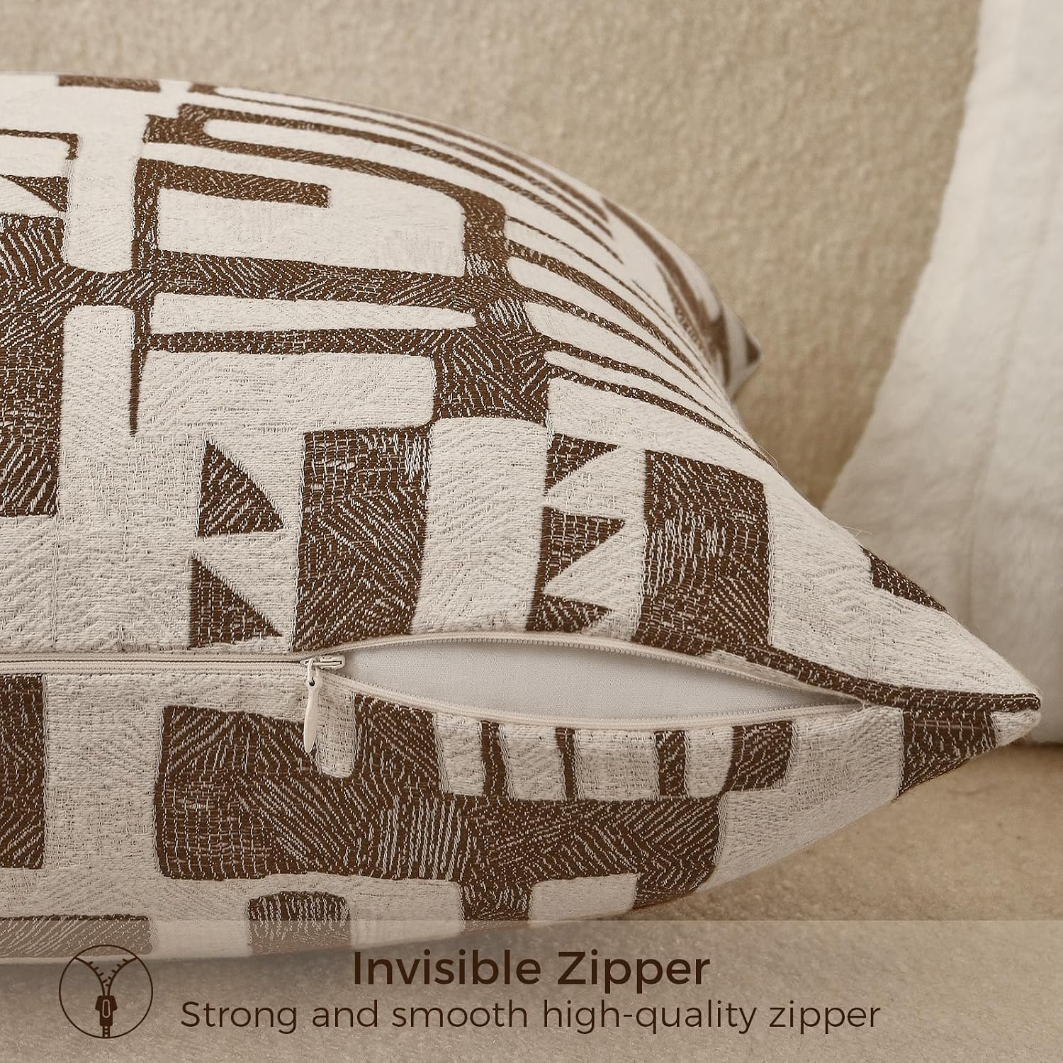 Throw Pillow Cover 20x20, Double Sided Geometric High Density Jacquard Pillow Covers for Sofa, Bed, Rattan Chair, Bedroom, Living…