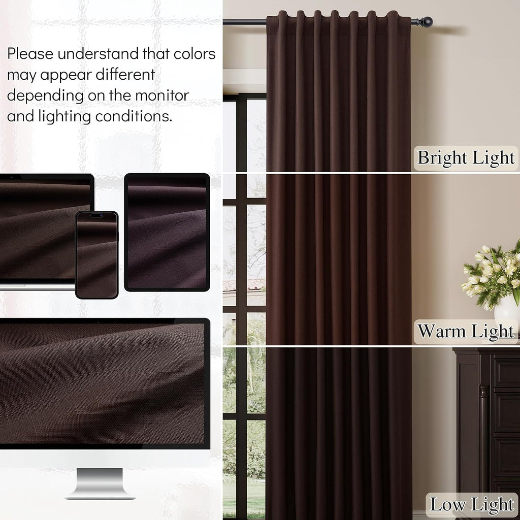 Guken Coffee Linen 100% Blackout Curtains for Bedroom 84 Inch Length 2 Panels Set Textured Elegant Black Out Thermal Insulated Soundproof B…