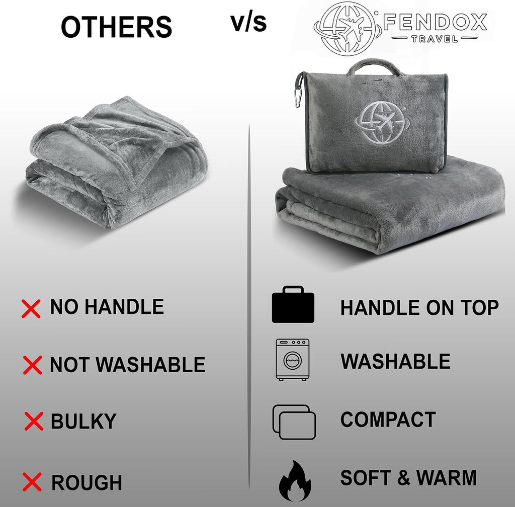2-in-1 Travel Blanket and Pillow – Lightweight, Compact, Ultra Soft, Machine Washable – Handle, Luggage Sleeve, Backpack Clip – for…