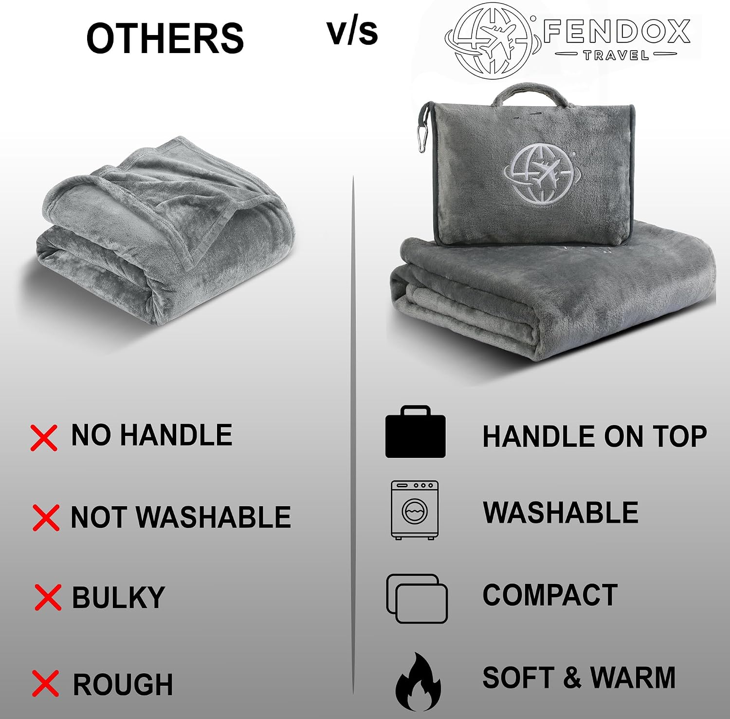 2-in-1 Travel Blanket and Pillow – Lightweight, Compact, Ultra Soft, Machine Washable – Handle, Luggage Sleeve, Backpack Clip – for…