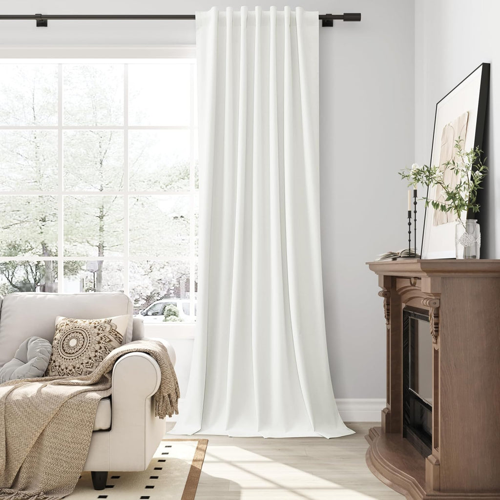 Guken Ivory Linen 100% Blackout Curtains for Bedroom 90 Inches Long 2 Panels Set Textured Hook Belt Light Blocking Thermal Insulated Soundp…
