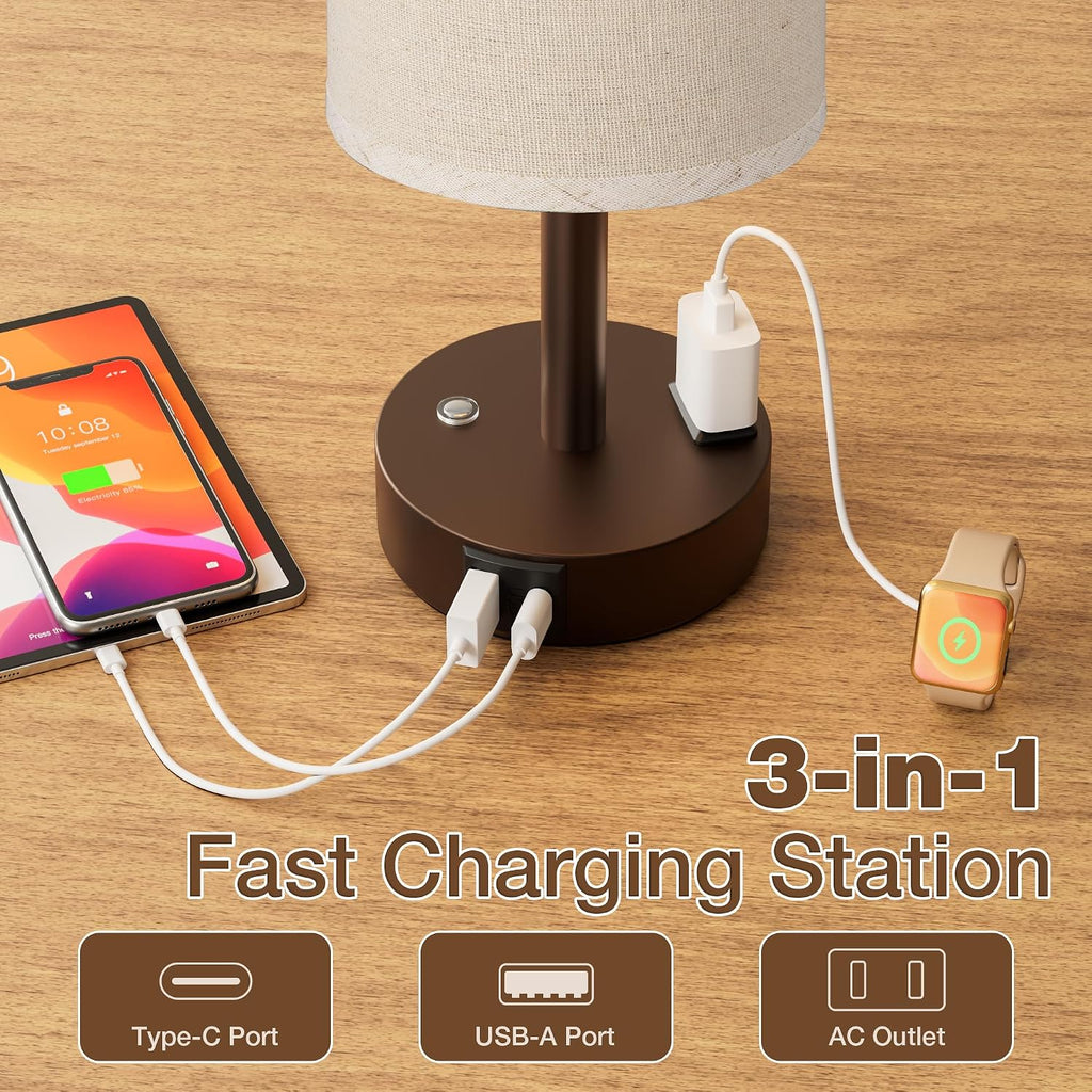 Aooshine Touch Bedside Table Lamp with Memory - Stepless Dimmable Lamp for Bedroom, Small Nightstand Lamp with Dual USB Charging Ports and…