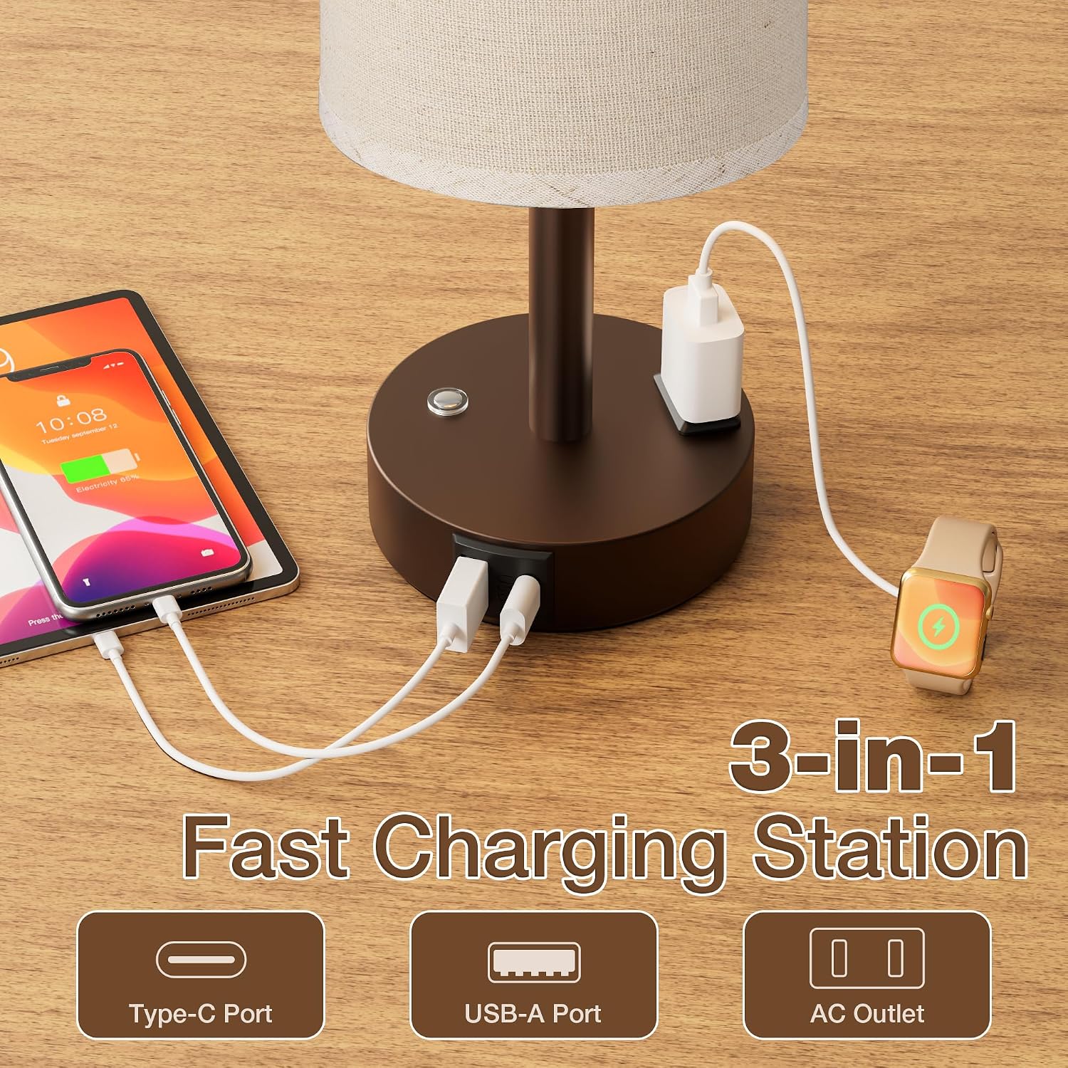 Aooshine Touch Bedside Table Lamp with Memory - Stepless Dimmable Lamp for Bedroom, Small Nightstand Lamp with Dual USB Charging Ports and…