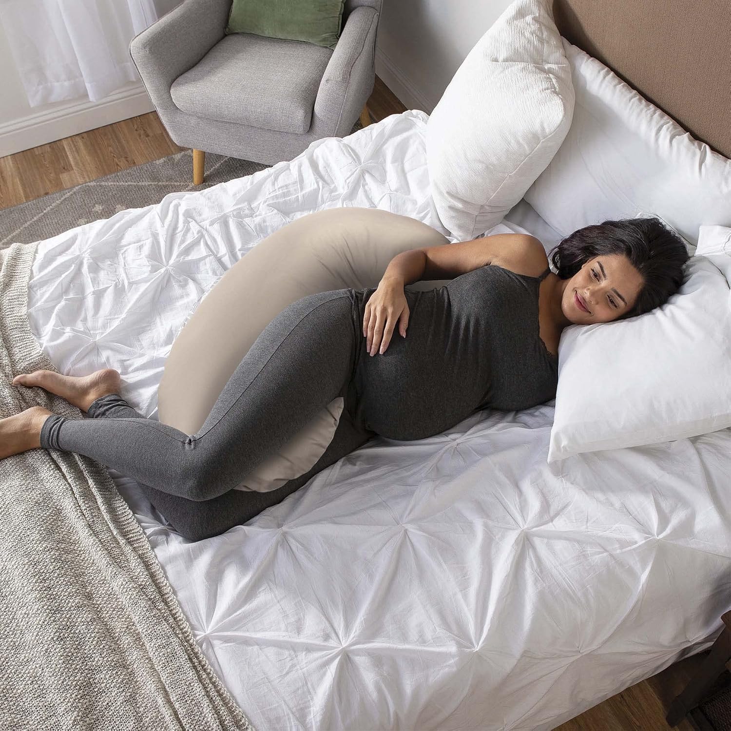 TheBoppyCompany Boppy Cuddle Pregnancy Pillow with Removable Organic Cotton Cover - Compact Ergonomic Maternity Pillow, Versatile Support,…