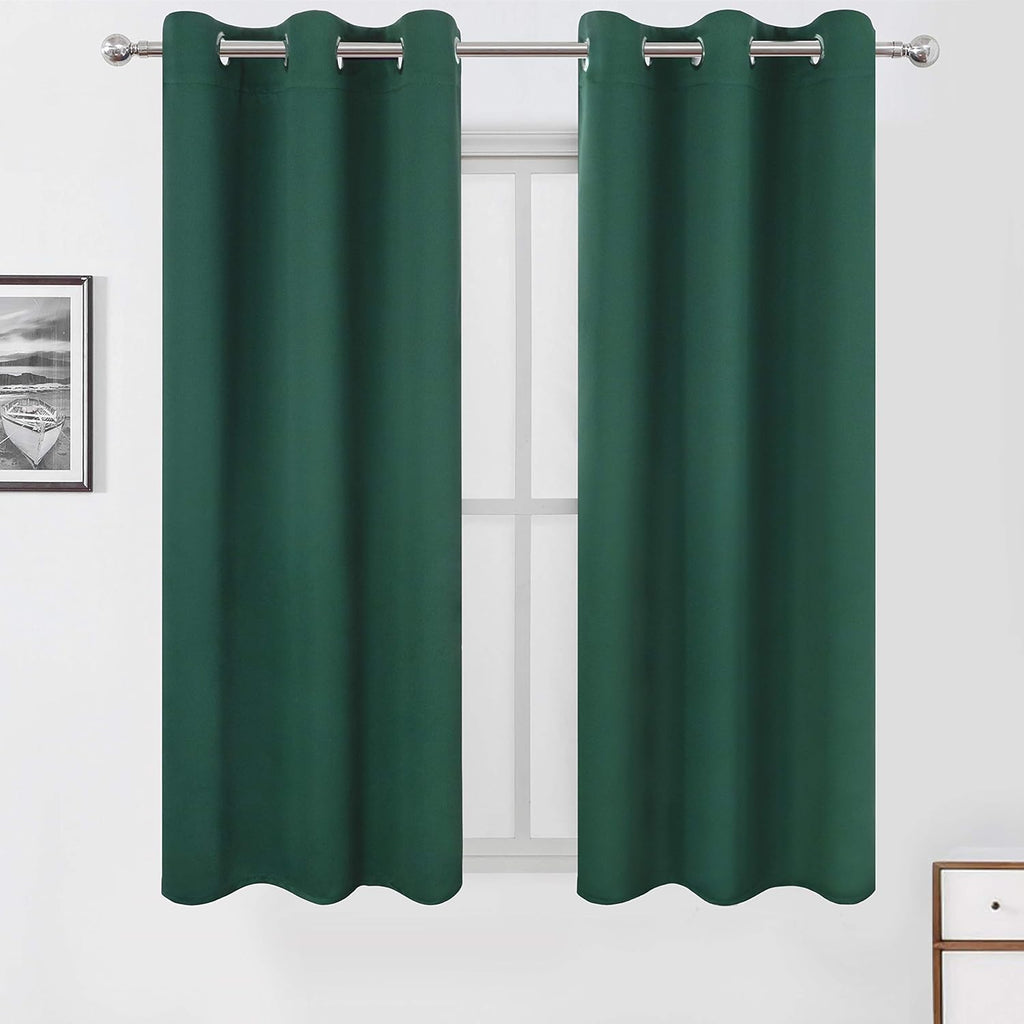 Lemomo Dark Green Blackout Curtains/42 x 63 Inch/Set of Two Panels Grommet Bedroom Curtains 63 Inch Green