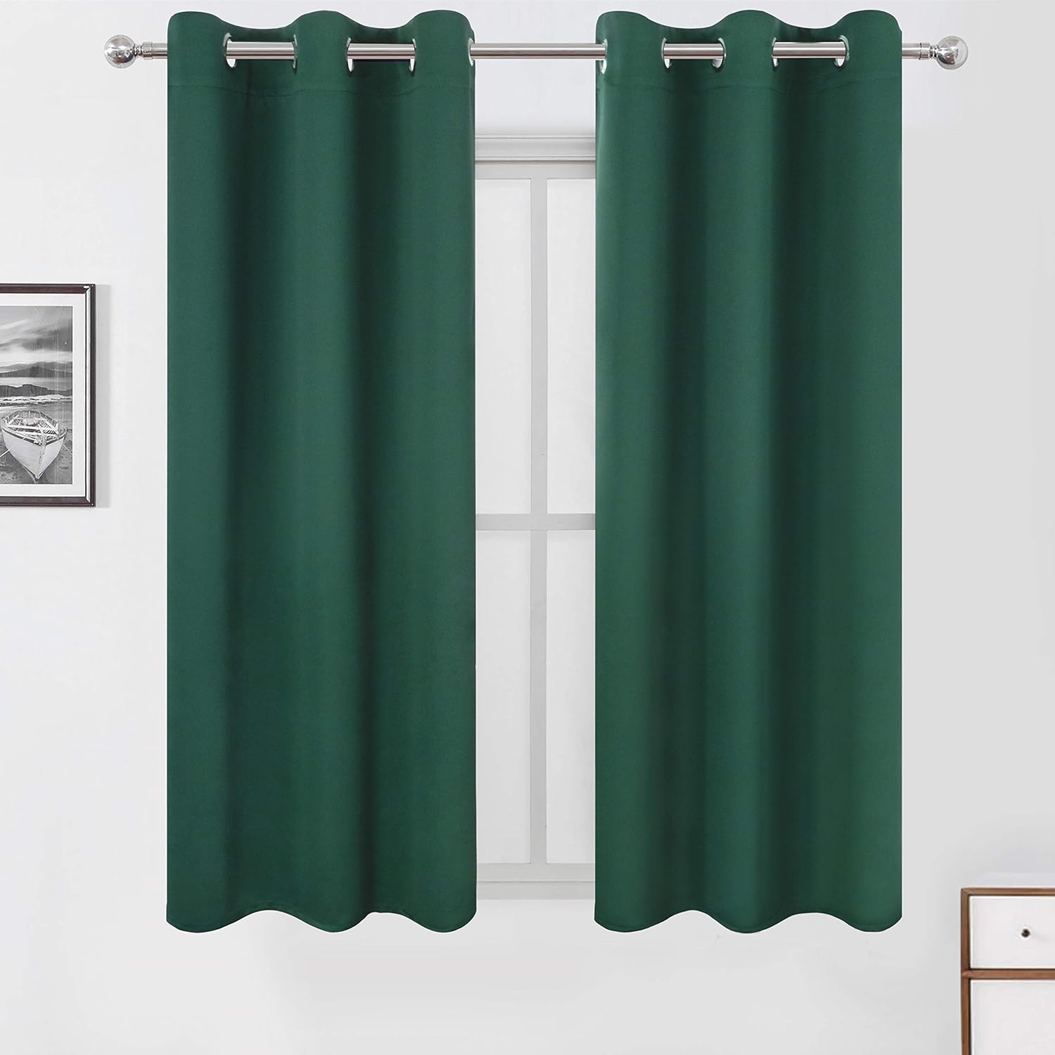 Lemomo Dark Green Blackout Curtains/42 x 63 Inch/Set of Two Panels Grommet Bedroom Curtains 63 Inch Green