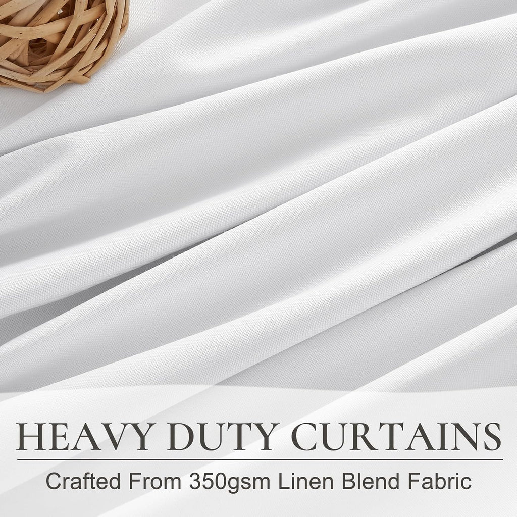 Qjmydeco Pure White Blackout 102 Inch Long Curtains for Bedroom, Funky Heavy Linen Ceiling Track Nursery Curtain Heart/Cold Block Sound Dam…