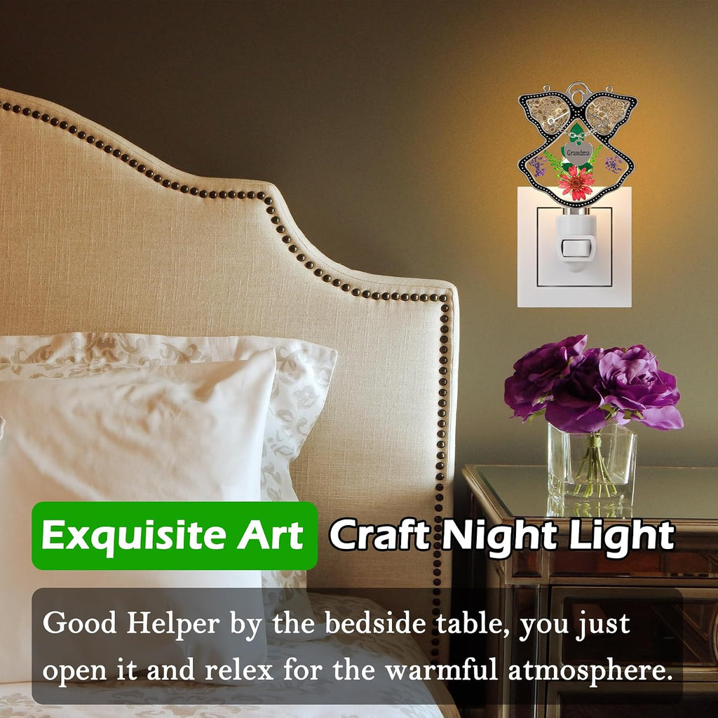KY&BOSAM Night Light Grandma Stained Glass Angel Night Lights Plug Into Wall with Real Flower in Glass and Metal Charm Night Light for…