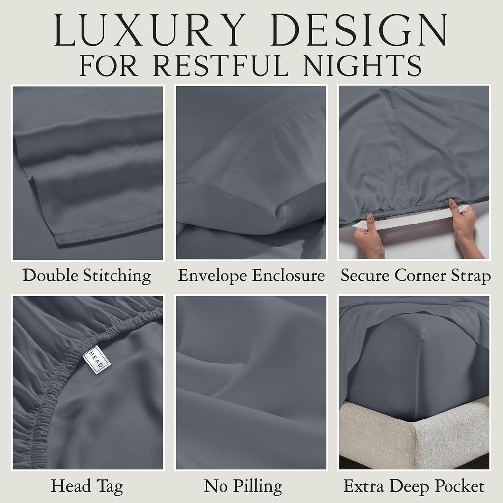 KARISSA MAE Pure Viscose from Bamboo Full Size Sheet Set | 100% FSC Certified | Luxuriously Soft | Cooling | 18" Deep Pocket w/Corner…