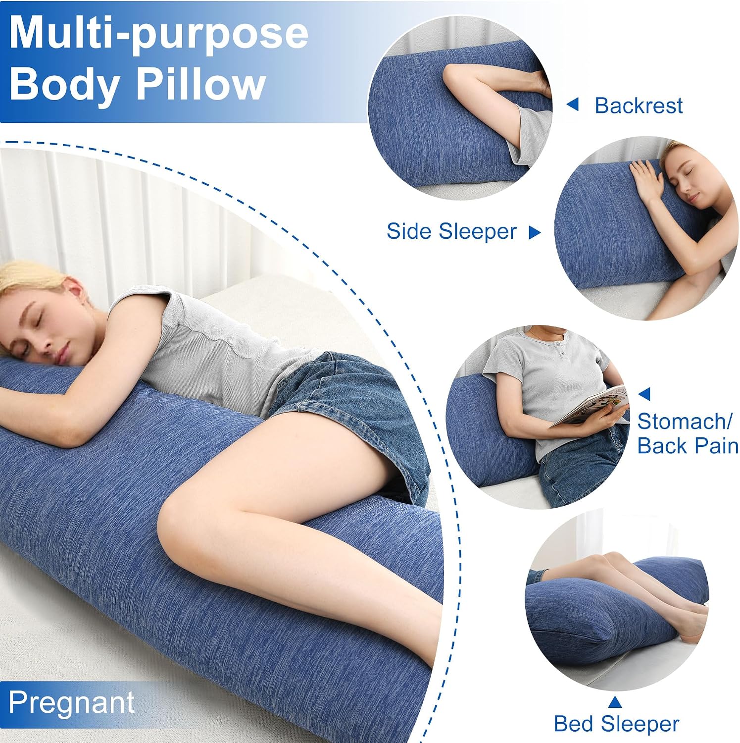 Hiasan Cooling Body Pillow for Adults, Long Memory Foam Body Pillow - Full Size Support for Side Sleepers & Pregnancy, Back, 20x54 Inches,…