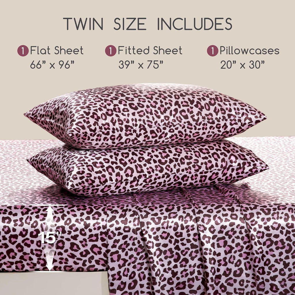 MR&HM Satin Sheets with Elastic Corner Straps, Twin Size 3-Piece Silky Bedding Set, Deep Pocket 15 Inches, Good for Hair & Skin (Twin,…