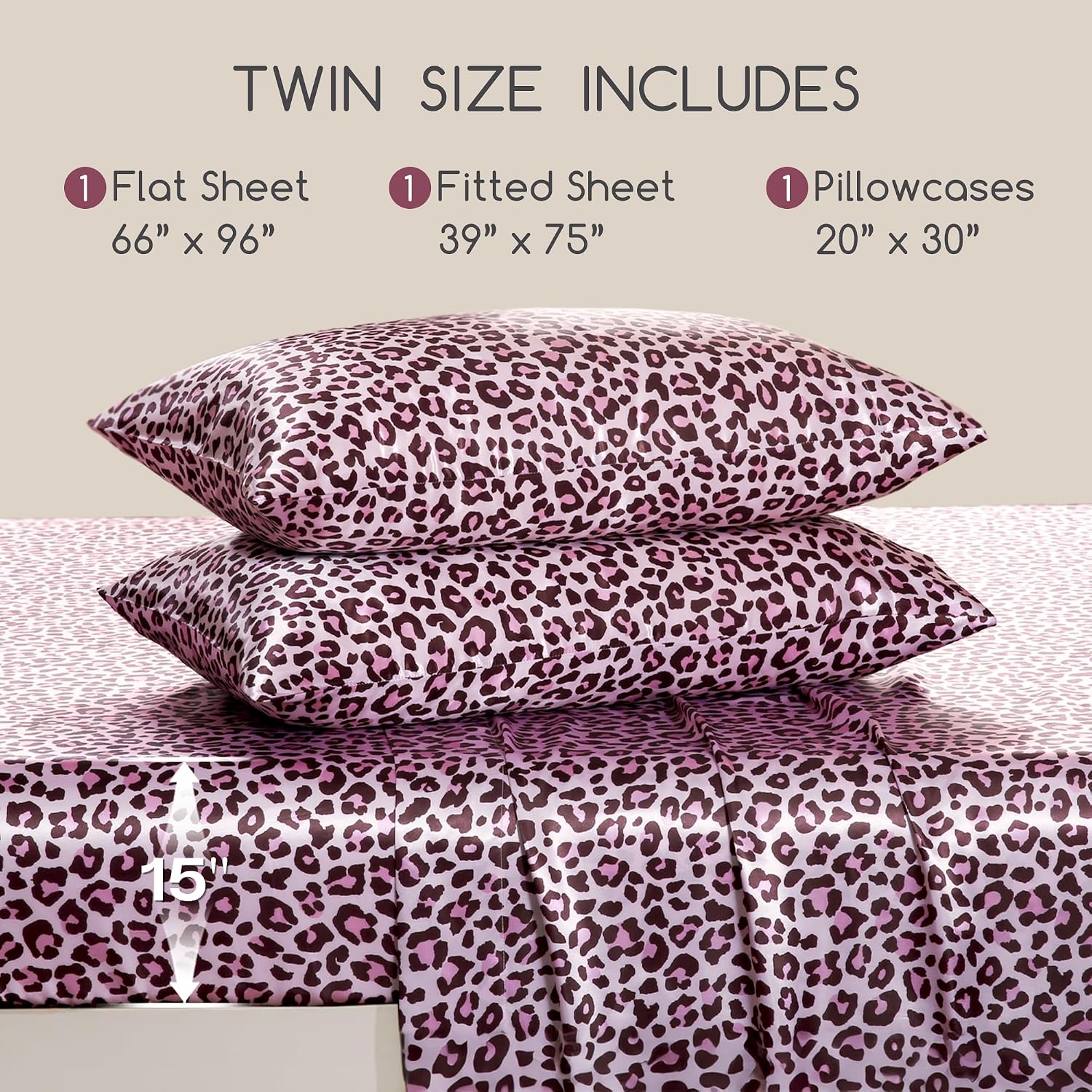 MR&HM Satin Sheets with Elastic Corner Straps, Twin Size 3-Piece Silky Bedding Set, Deep Pocket 15 Inches, Good for Hair & Skin (Twin,…